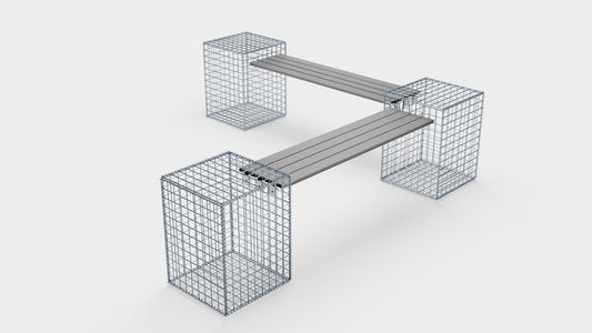 Havebænk 3 spiralgabioner - 205 x 60 x 40 cm (L x H x D) MW 5 x 5 cm, med genbrugsbetræk i antracit