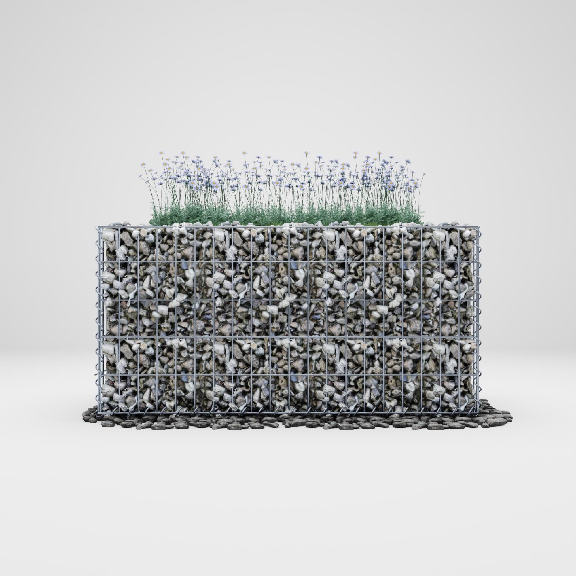 Högbädd, fyrkantig 100 cm x 50 cm x 50 cm (L x H x D), maskstorlek 5 x 10 cm, väggtjocklek 10 cm