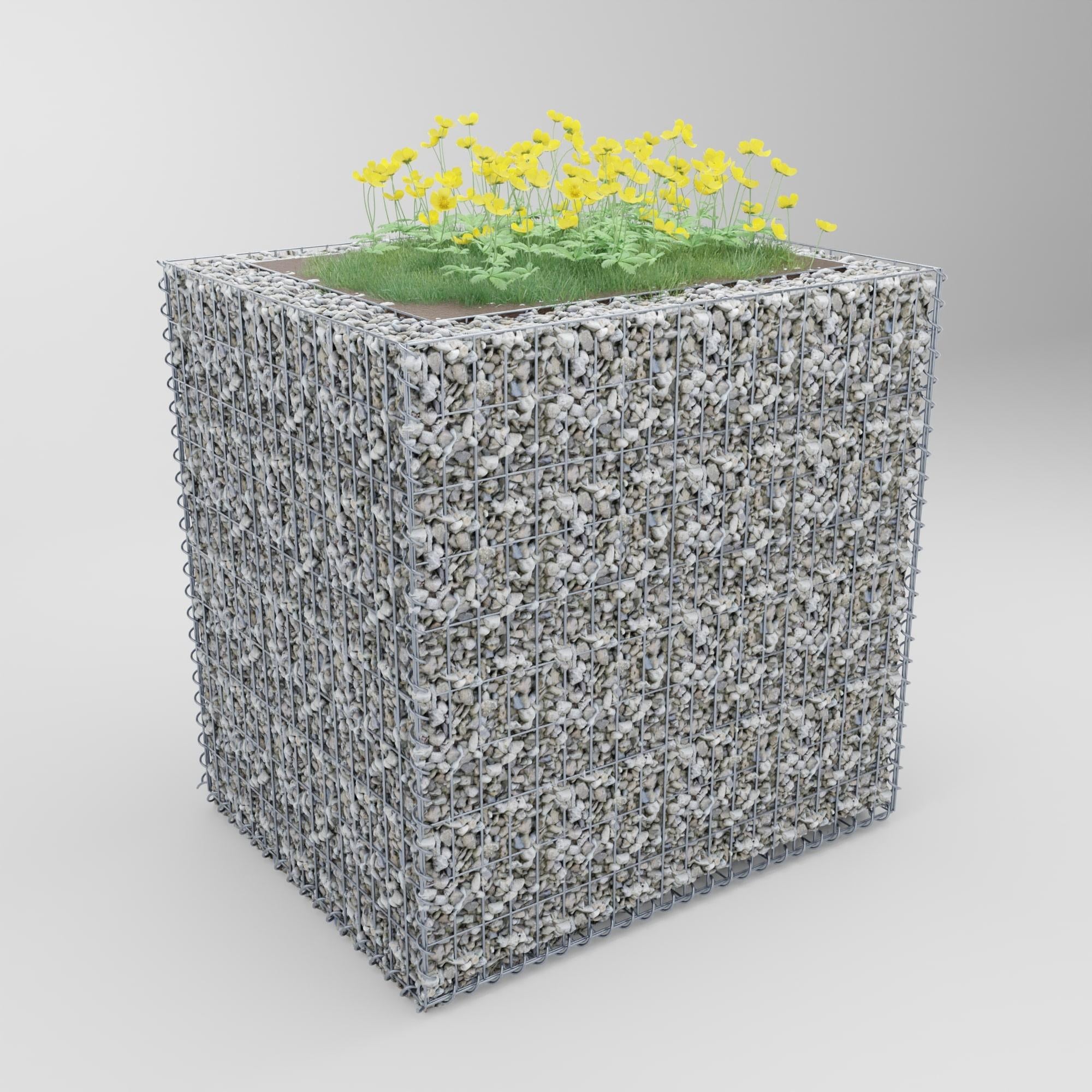 Lecho elevado rectangular 100 cm x 100 cm x 80 cm (largo x alto x fondo), malla 5 x 10 cm, espesor de pared 10 cm