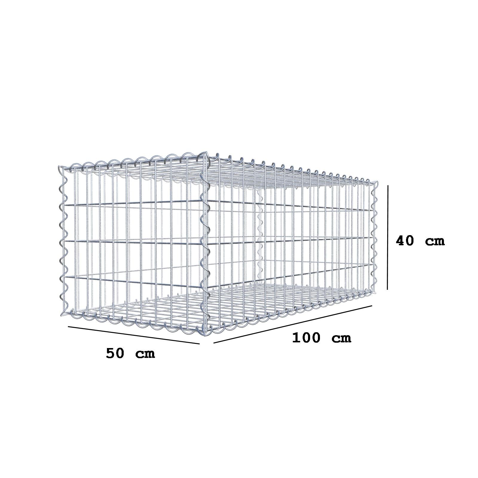 Schanskorf 100 cm x 40 cm x 50 cm (L x H x D), maaswijdte 5 cm x 10 cm, spiraalvormig