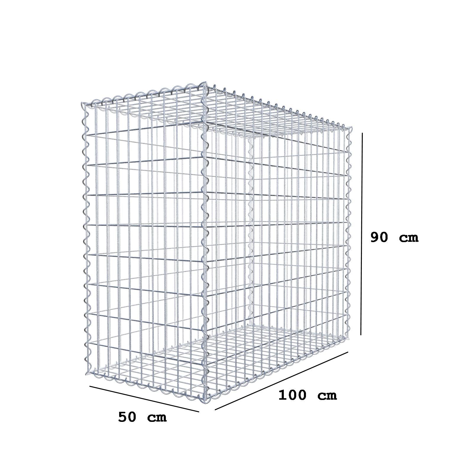 Gabião 100 cm x 90 cm x 50 cm (C x A x P), malhagem 5 cm x 10 cm, espiral