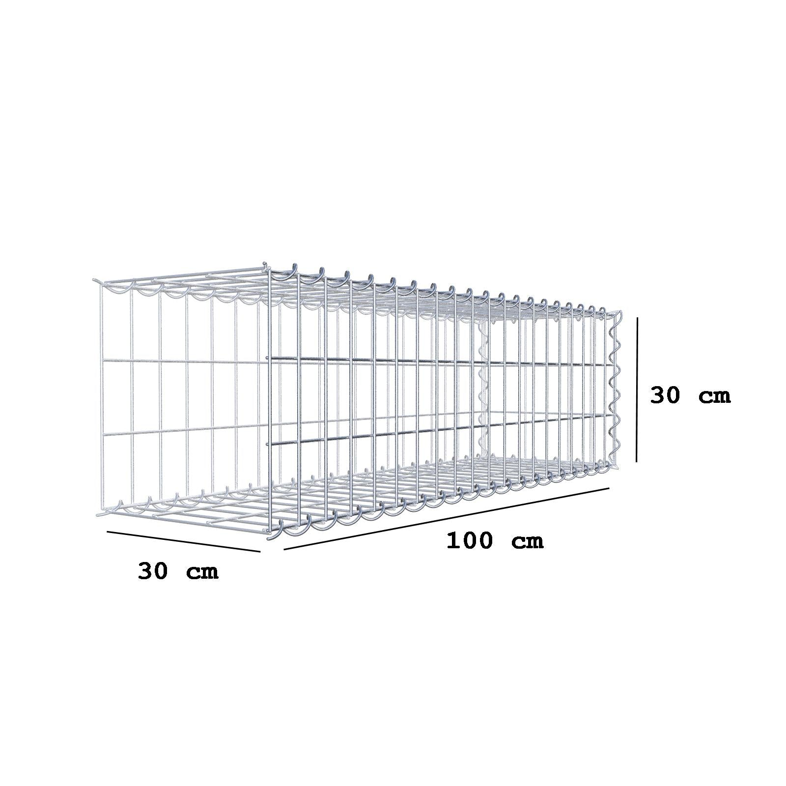 Tilläggsgabion typ 2 100 cm x 30 cm x 30 cm (L x H x D), maskstorlek 5 cm x 10 cm, spiral