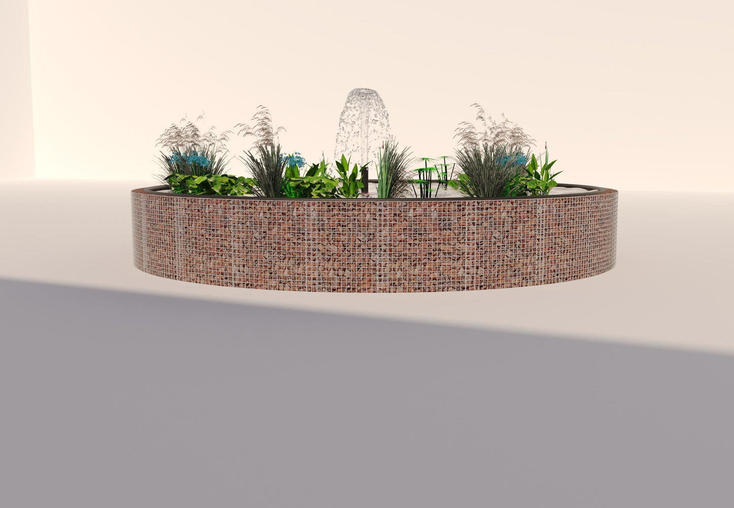 Gabionupphöjd damm, rund, ytterdiameter 292 cm, höjd 80 cm, maskstorlek 5 x 5 cm, väggtjocklek 15 cm