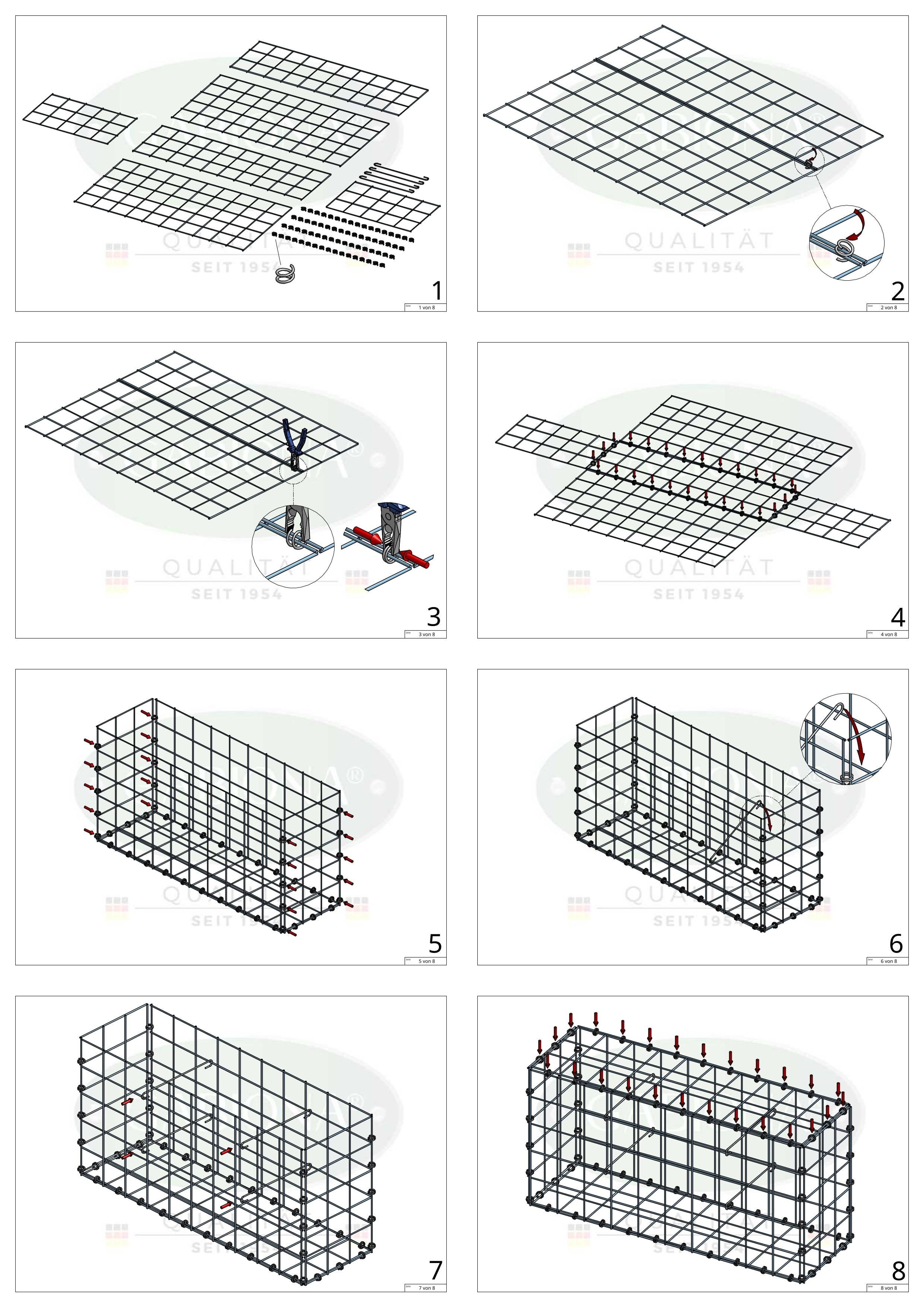 Gabion 100 cm x 50 cm x 40 cm (L x H x D), mesh size 10 x 10 cm, spiral ring