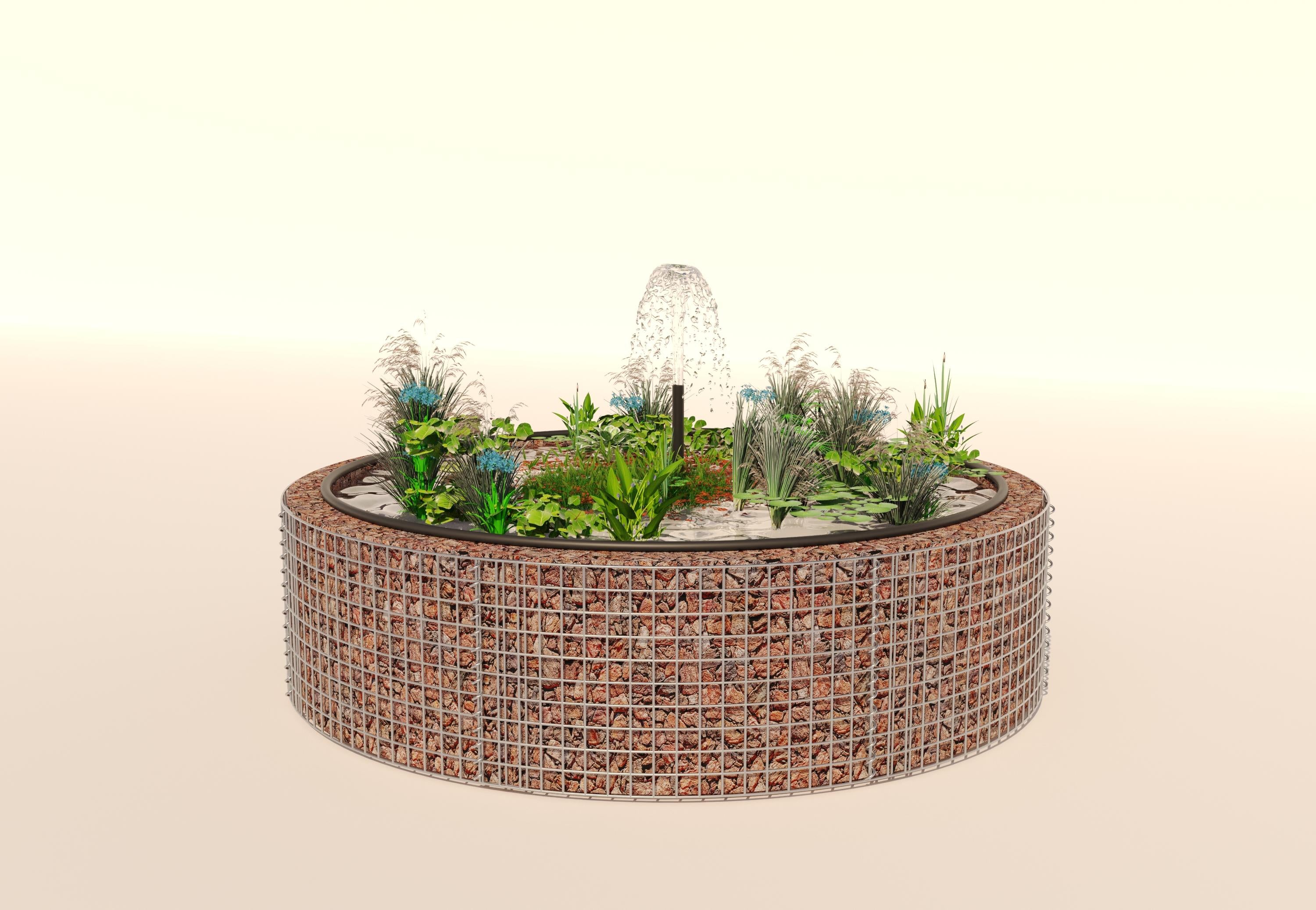 Tanque elevado de gabiões, redondo, diâmetro exterior 202 cm, altura 50 cm, dimensão da malha 5 x 5 cm, espessura da parede 15 cm