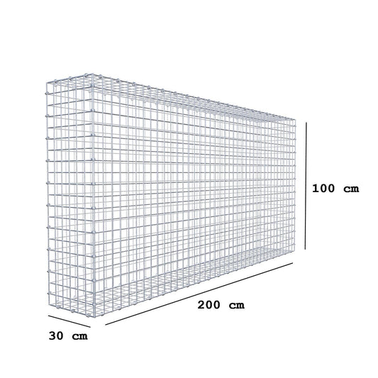 Gabion 200 cm x 100 cm x 30 cm (L x H x D), maskstorlek 5 x 5 cm, spiralring