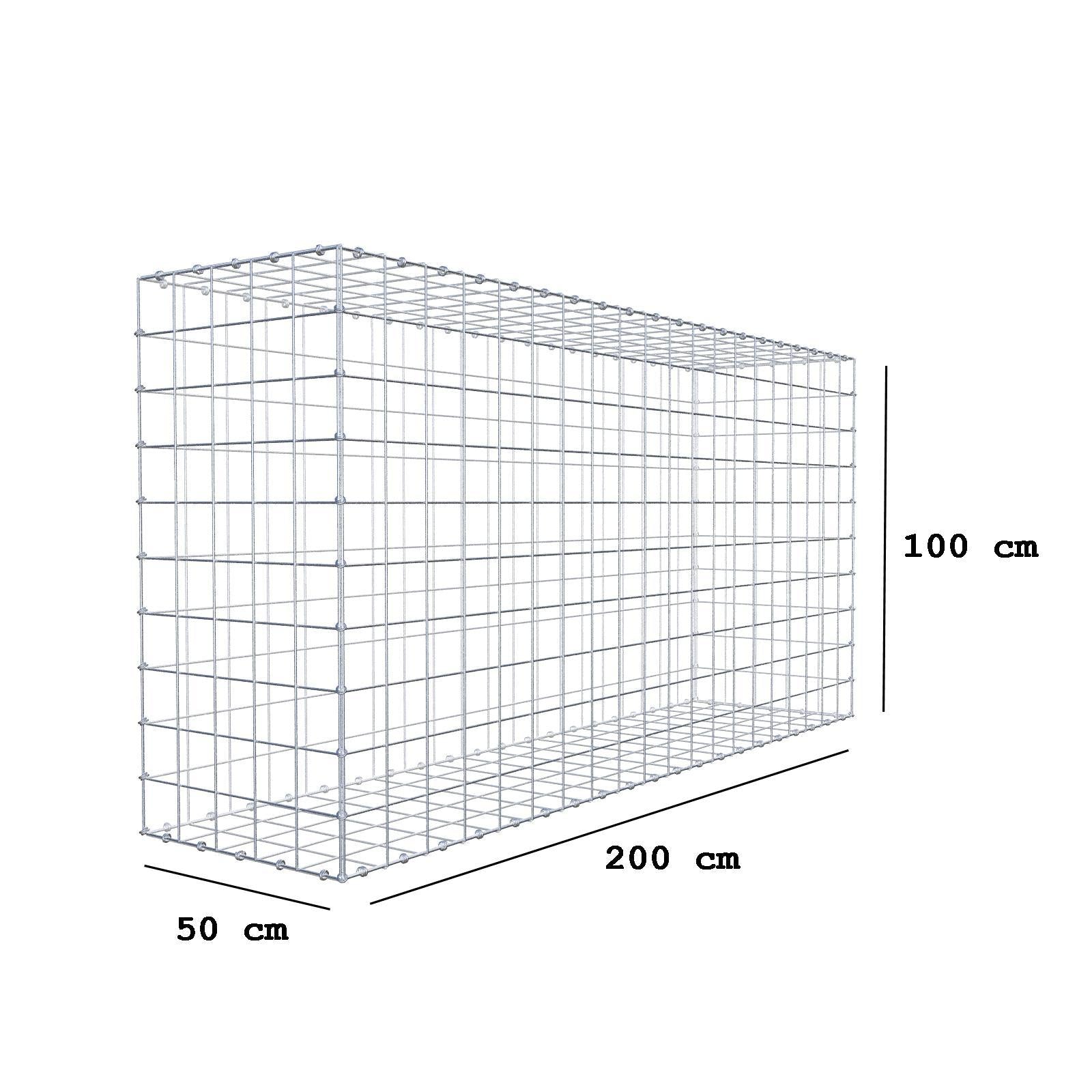 Gabion 200 cm x 100 cm x 50 cm (L x H x D), maskstorlek 10 x 10 cm, spiralring