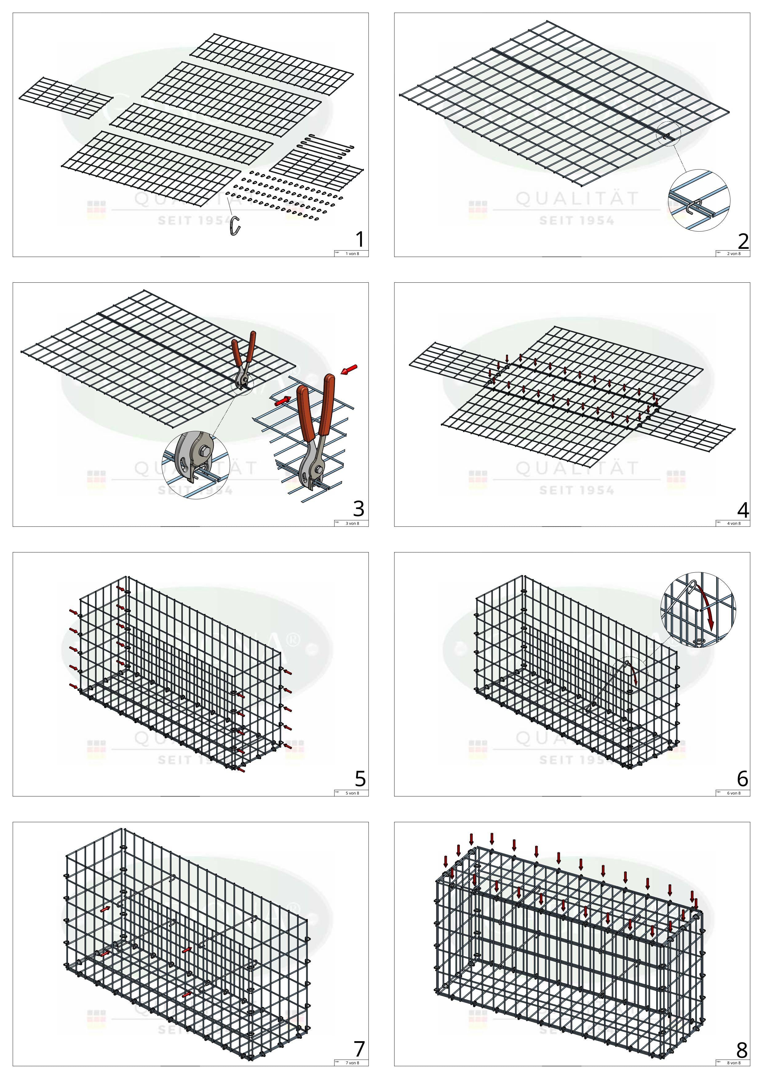 Gabion 100 cm x 30 cm x 30 cm (L x H x D), maskstorlek 5 cm x 10 cm, C-ring