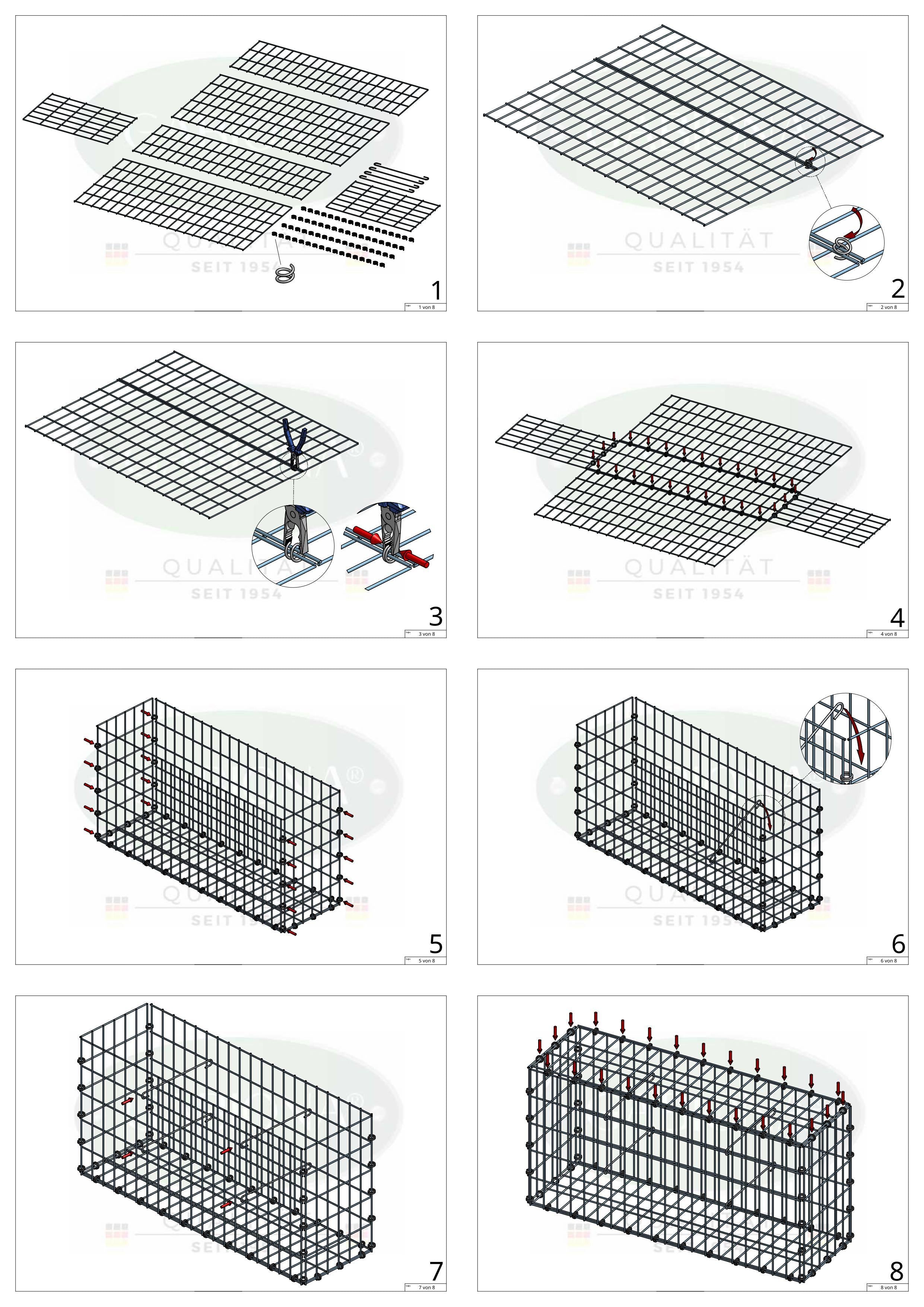 Gabion 100 cm x 20 cm x 50 cm (L x H x D), maskstorlek 5 x 10 cm, spiralring