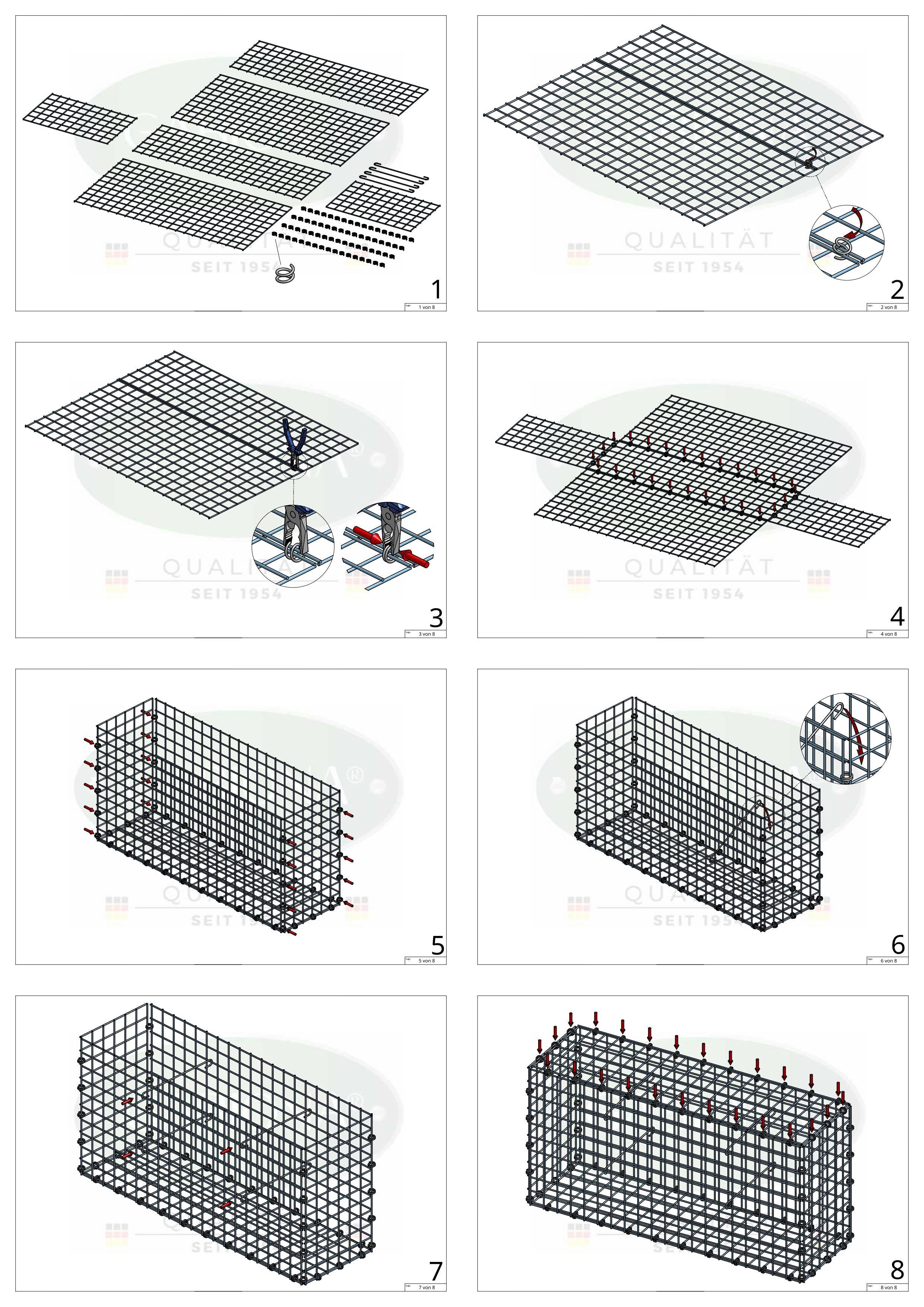 Gabião 100 cm x 50 cm x 40 cm (C x A x P), malhagem 5 x 5 cm, anel espiral
