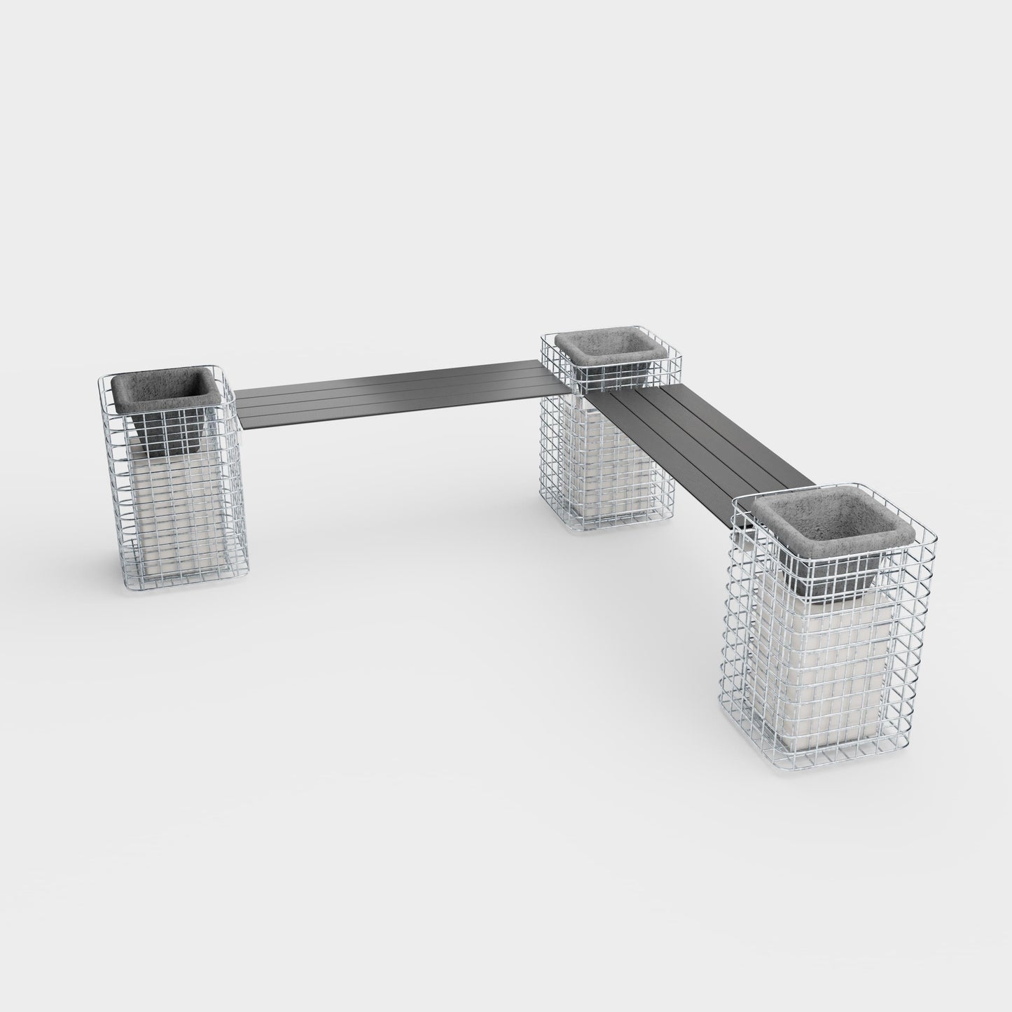 Gartenbank 3 Blumensäulen - 200 x 62 x 42 cm (L x H x P) MW 5 x 5 cm feuerverzinkt, mit Recyclingauflage in anthrazit