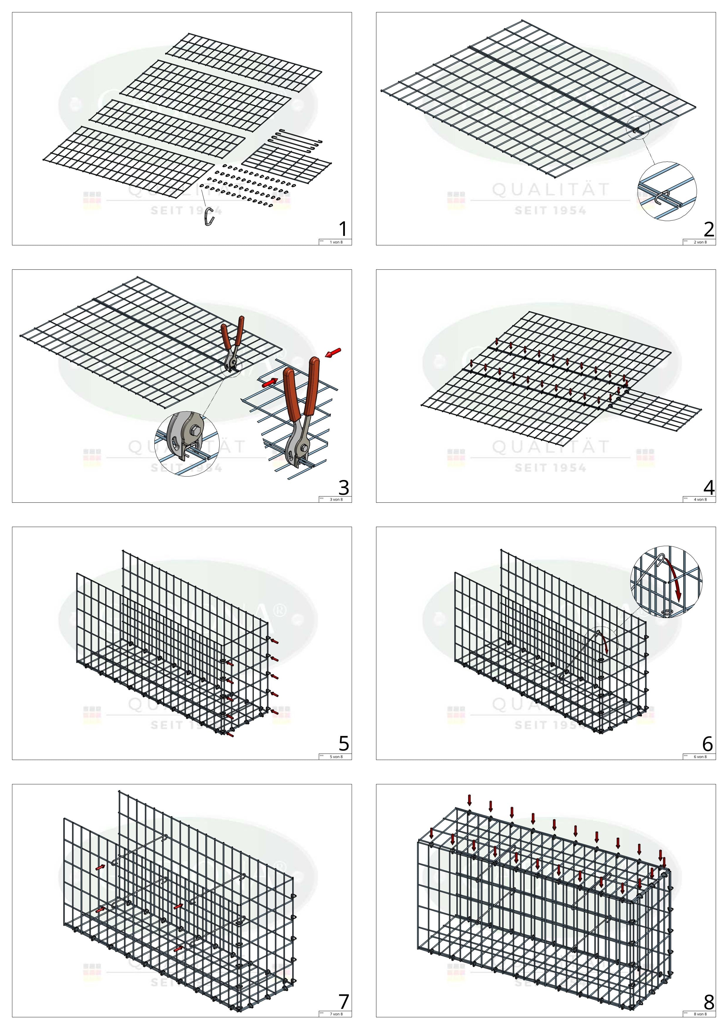 Mounted gabion type 2 100 cm x 80 cm x 40 cm, mesh size 5 cm x 10 cm, C-ring