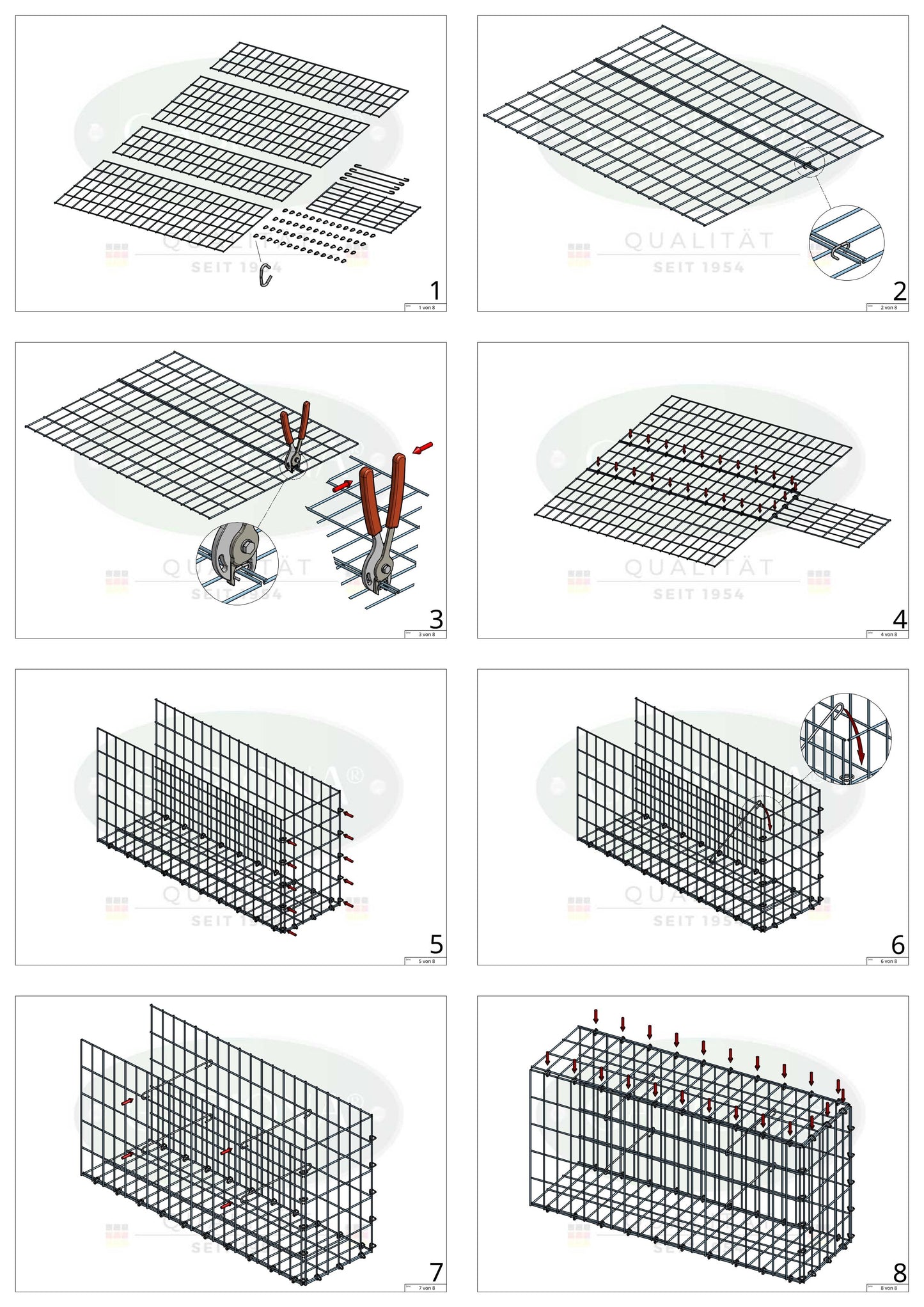 Pila adicional tipo 2 100 cm x 80 cm x 20 cm, malla 5 cm x 10 cm, anillo en C