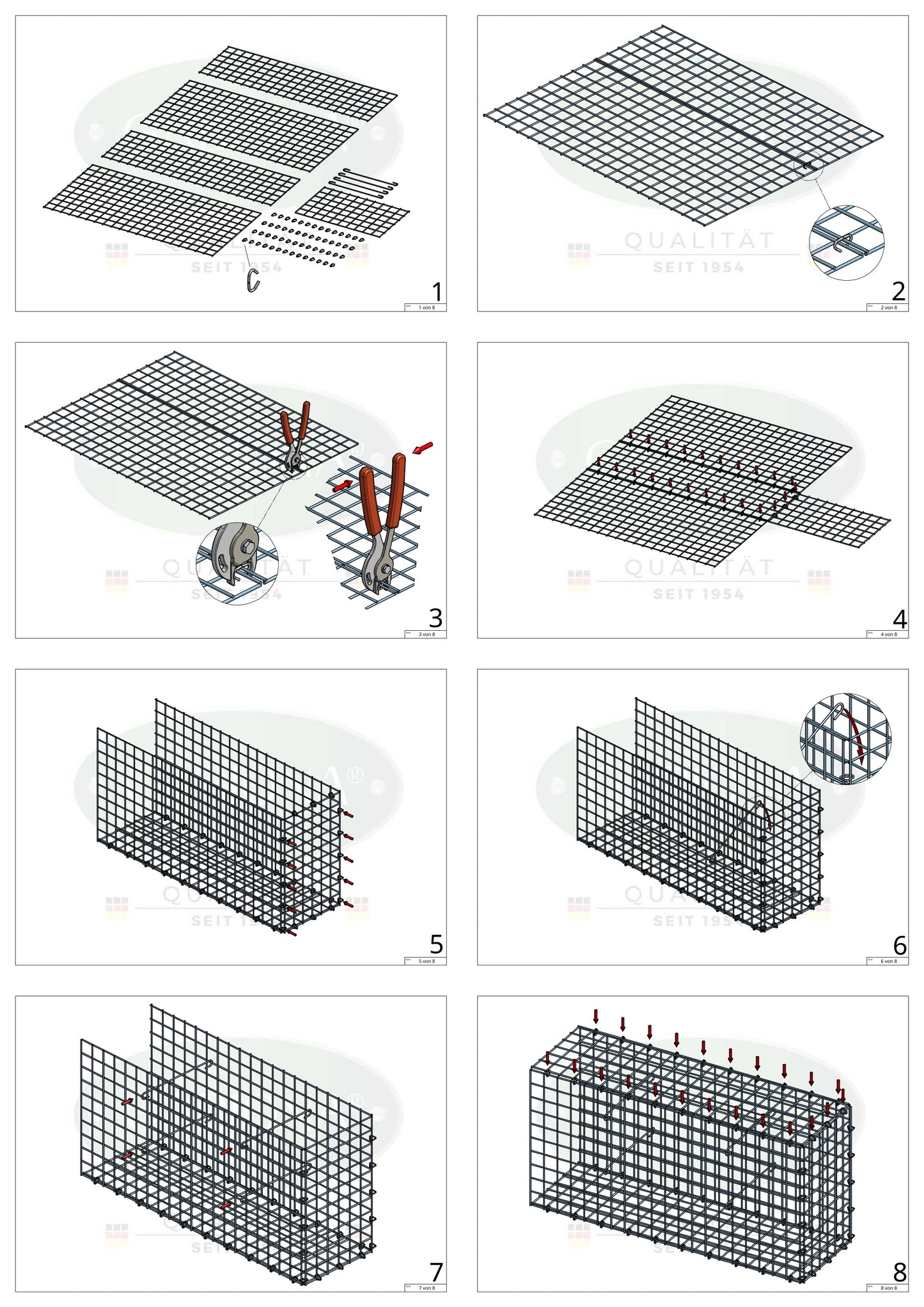 Pila adicional tipo 2 80 cm x 40 cm x 40 cm (L x A x P), malla 5 cm x 5 cm, anillo en C