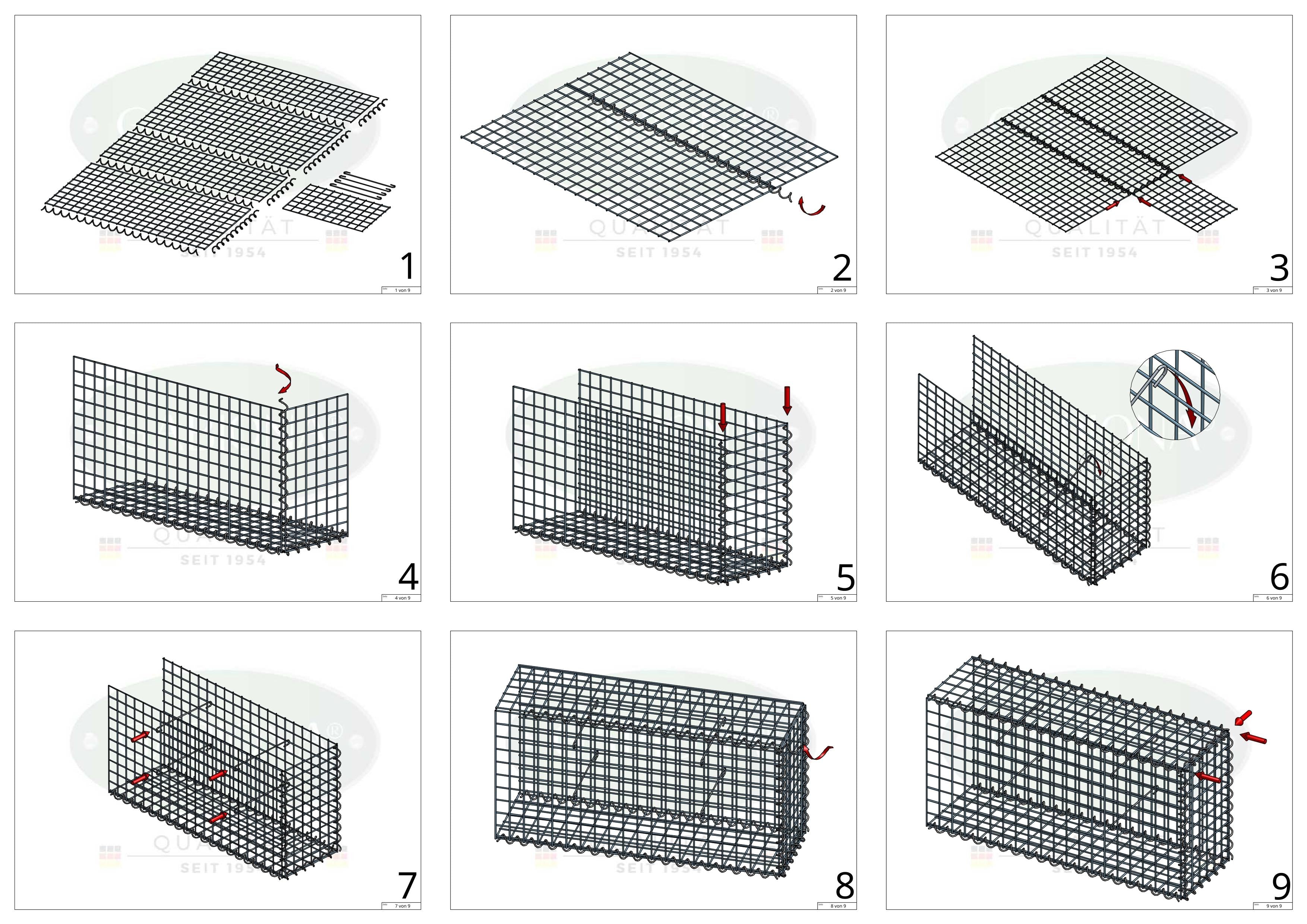 Grown-on gabion type 2 100 cm x 90 cm x 30 cm (L x H x D), mesh size 5 cm x 5 cm, spiral