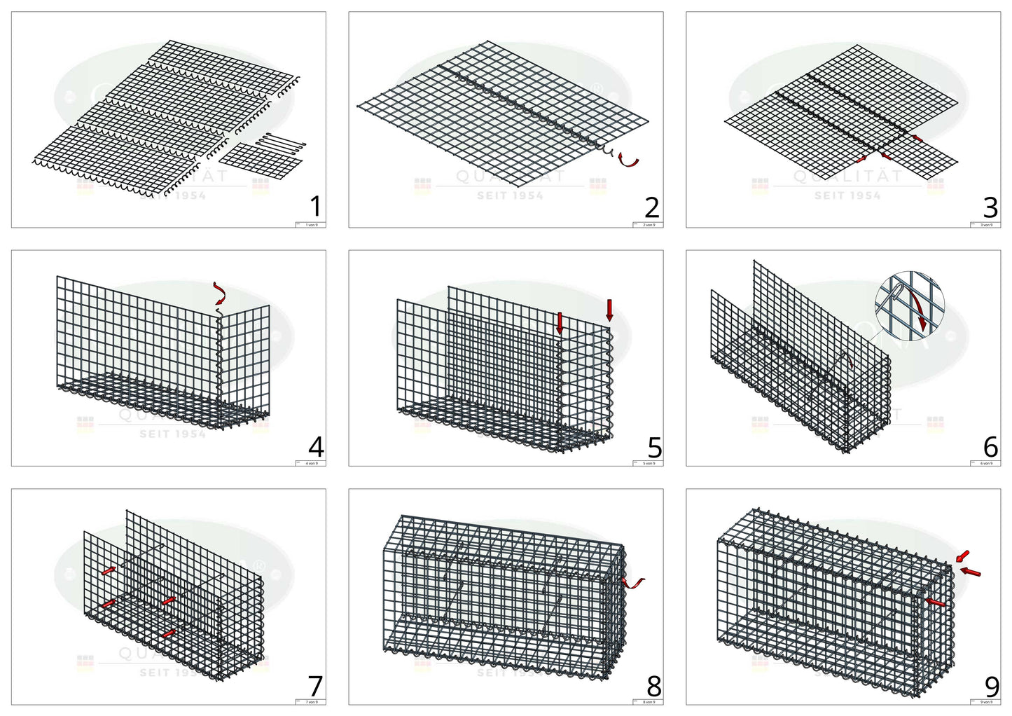 Extra gabion typ 2 100 cm x 20 cm x 30 cm (L x H x D), maskstorlek 5 cm x 5 cm, spiral