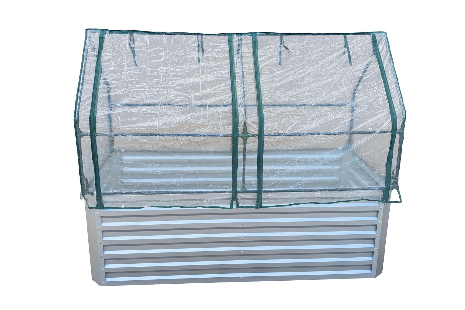 Cama elevada em chapa galvanizada com tampo - Dimensões sem tampo: 184 x 60 x 90 cm (C x A x P, dimensões de plantação)