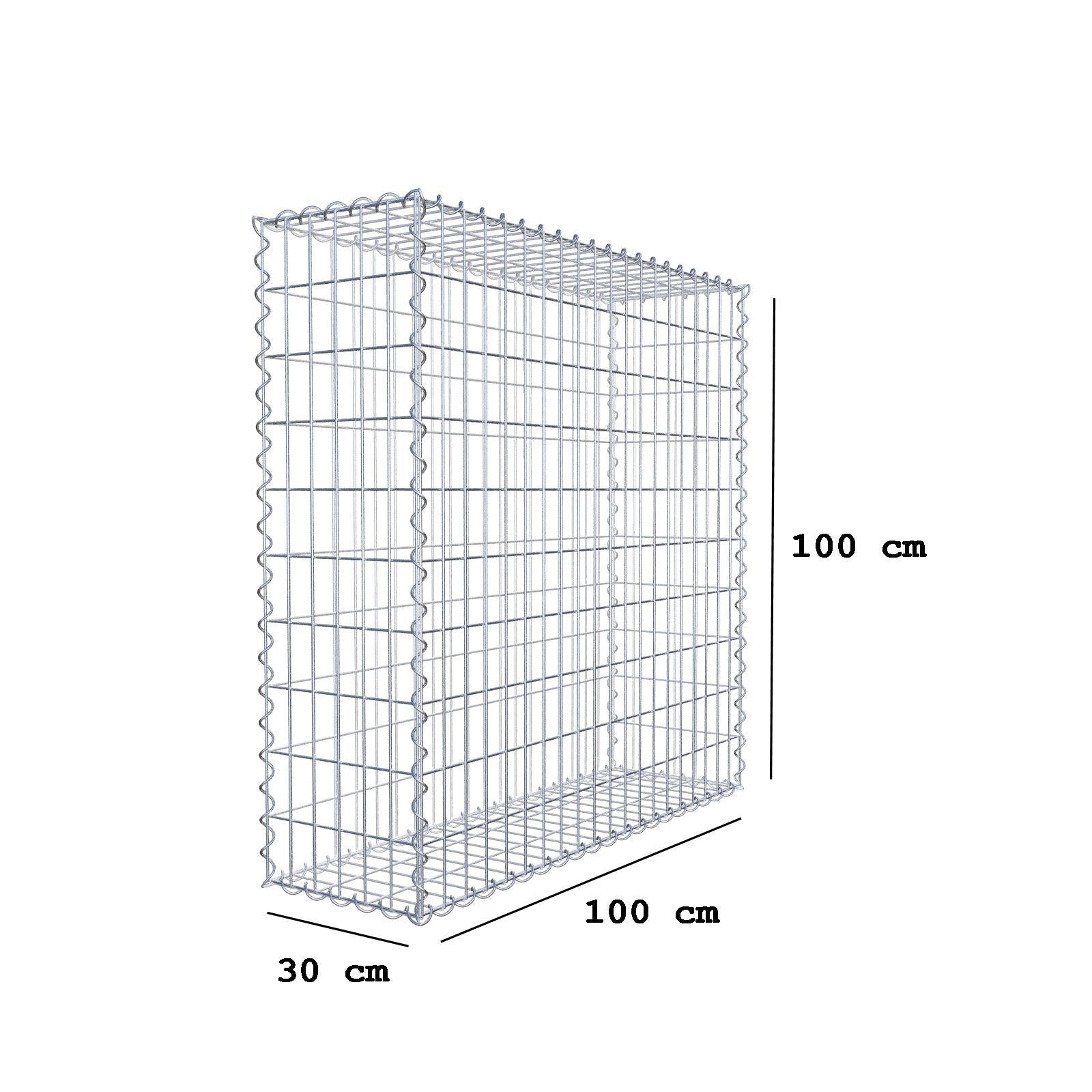 Sats med 2 gabioner 100 cm x 100 cm x 30 cm (L x H x D), maskstorlek 5 x 10 cm, spiral