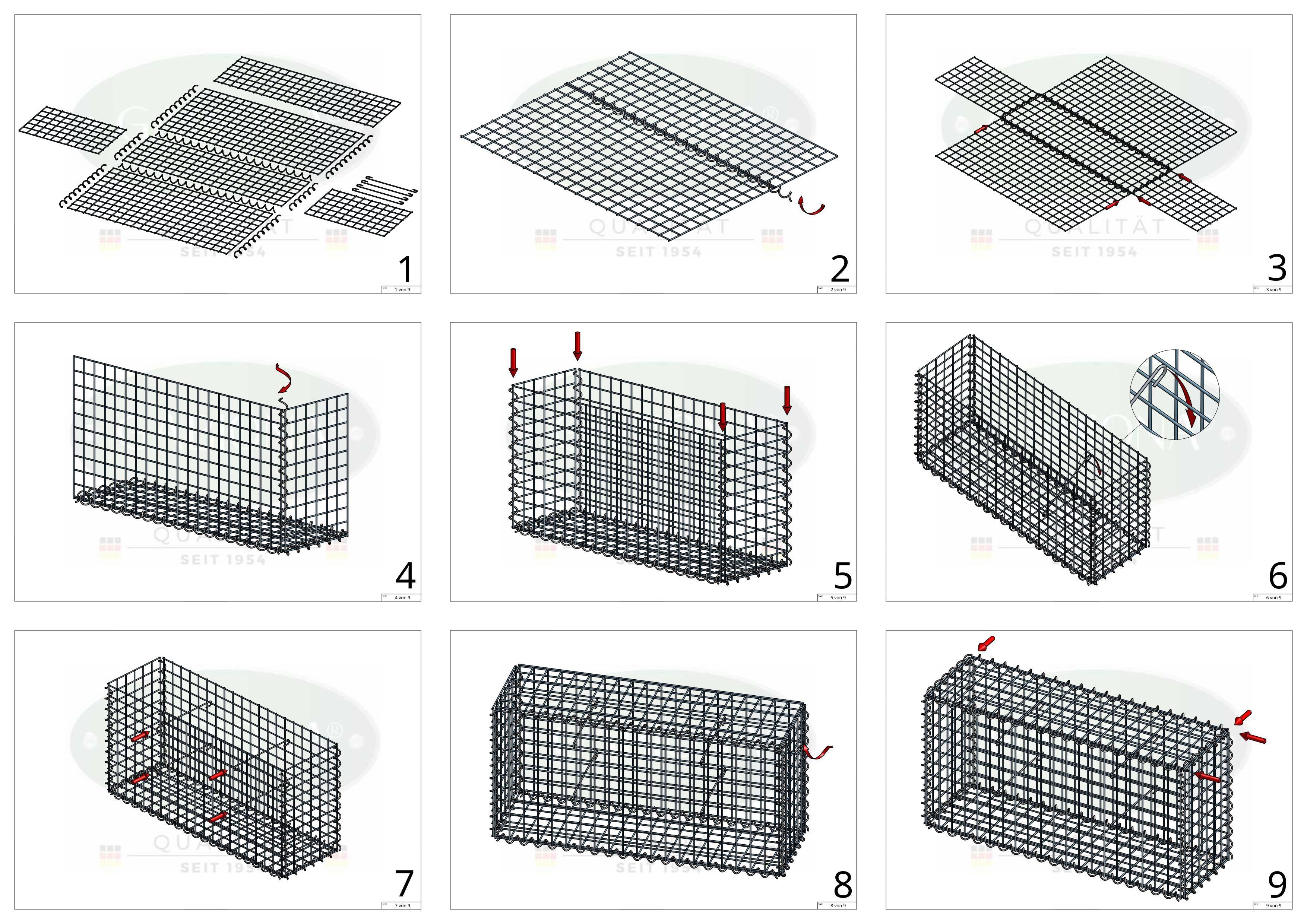 2er Set Gabionen 100 cm x 30 cm x 20 cm (L x H x T), Maschenweite 5 x 5 cm, Spirale
