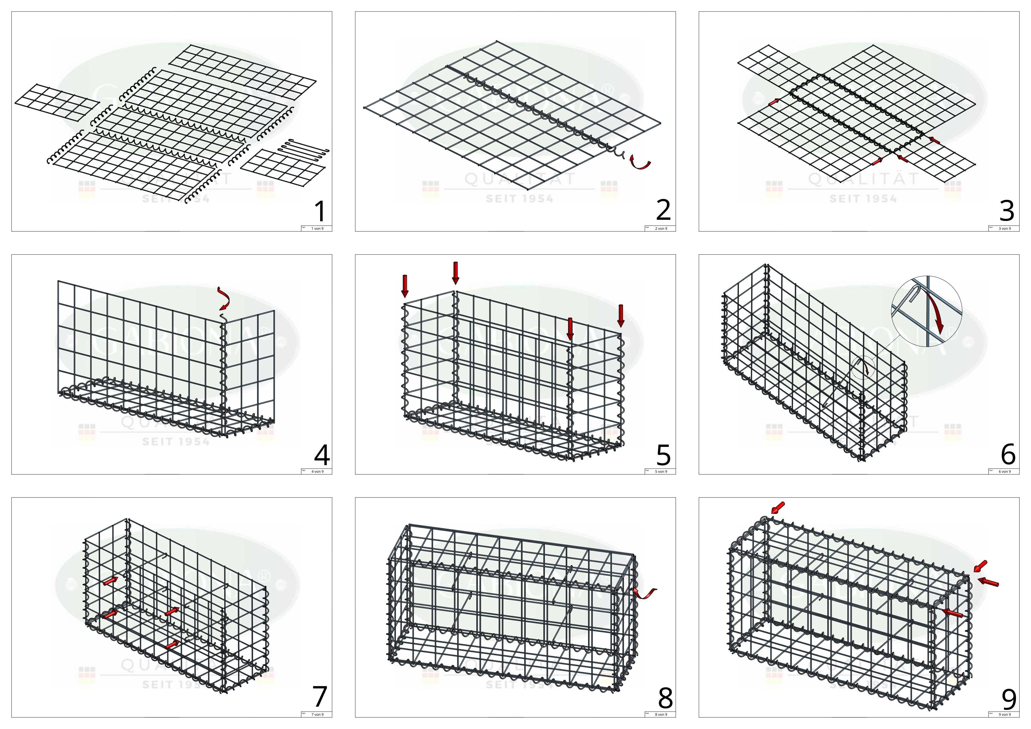2er Set Gabionen 100 cm x 50 cm x 30 cm (L x H x T), Maschenweite 10 x 10 cm, Spirale
