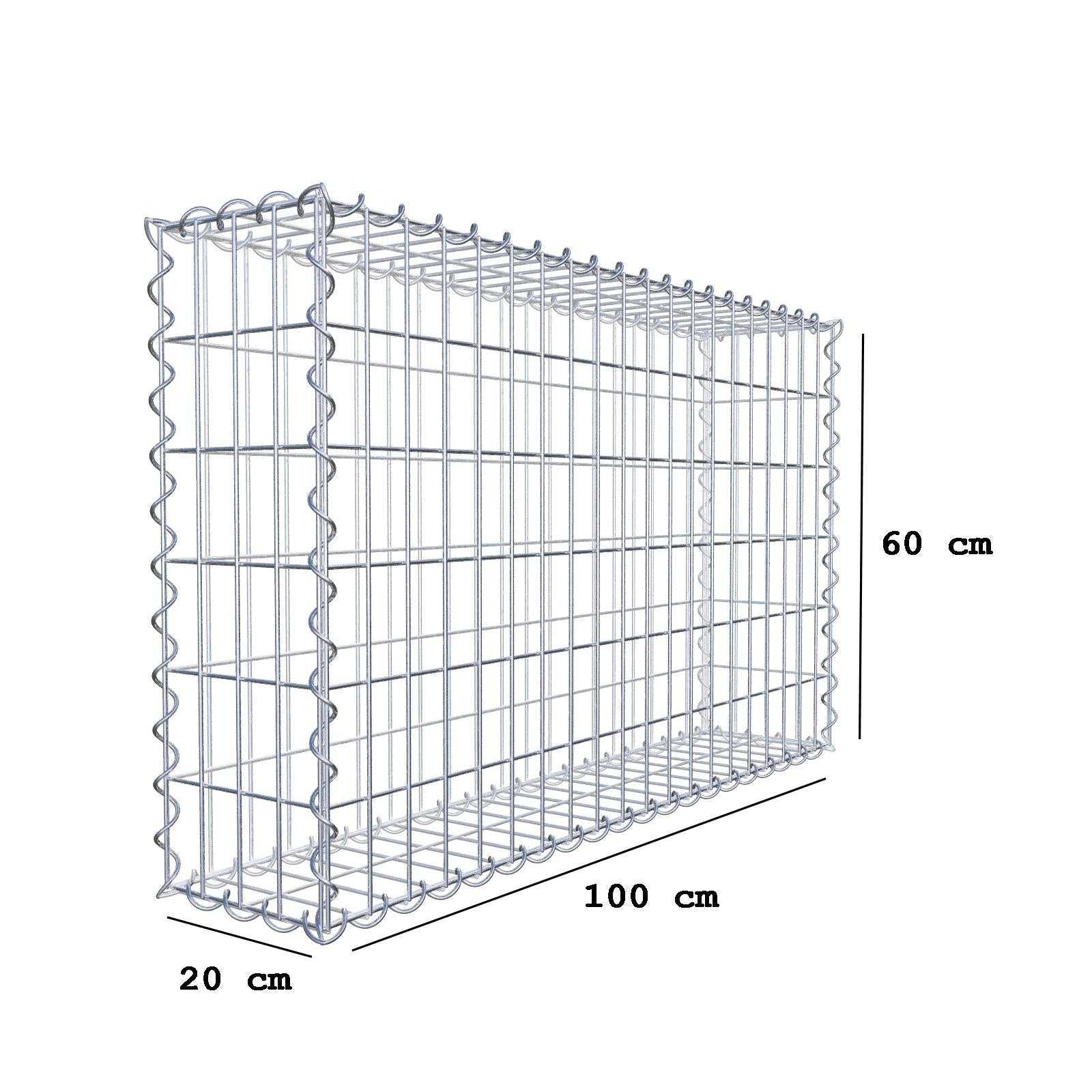 Set of 2 gabions 100 cm x 60 cm x 20 cm (L x H x D), mesh size 5 x 10 cm, spiral
