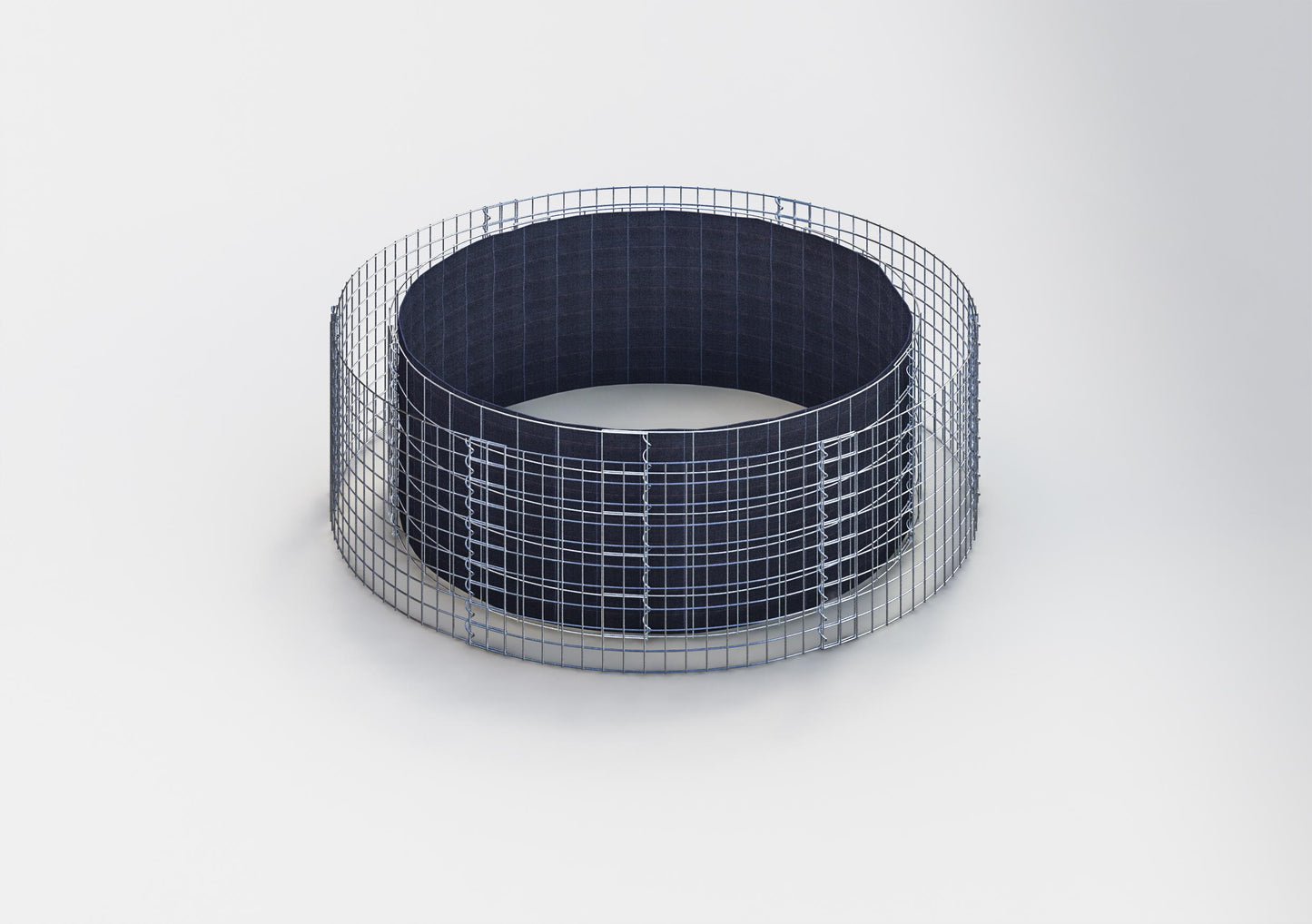 Canteiro elevado redondo, diâmetro externo 172 cm, altura 50 cm, tamanho da malha 5 x 10 cm, espessura da parede 15 cm