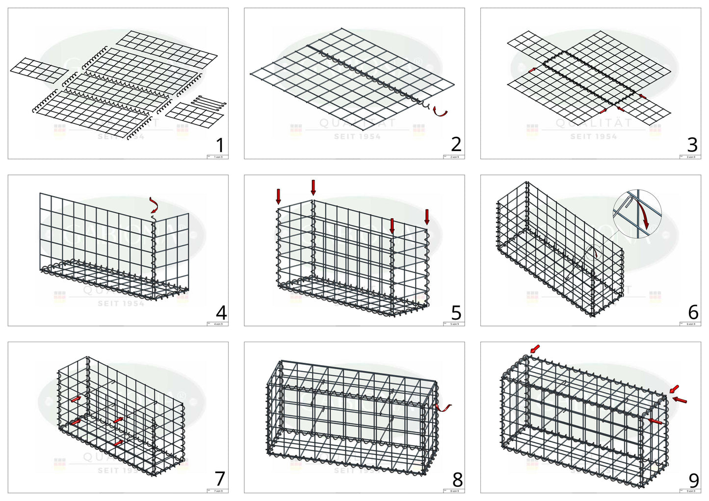Gabião 200 cm x 100 cm x 20 cm (C x A x P), malhagem 10 cm x 10 cm, espiral