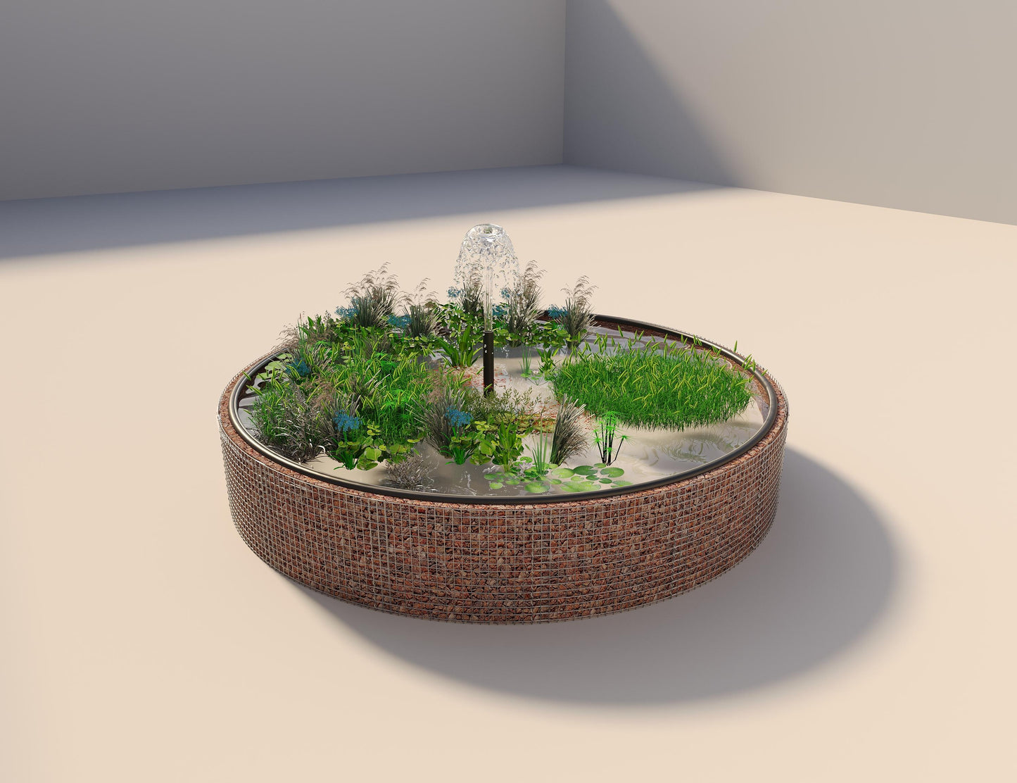 Estanque elevado de gaviones, redondo, diámetro exterior 442 cm, altura 80 cm, malla 5 x 5 cm, espesor de pared 15 cm