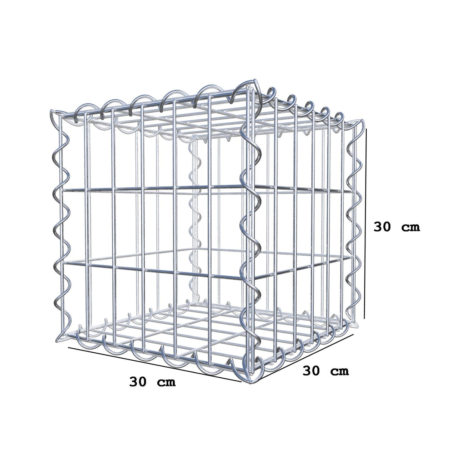 Gabion 30 cm x 30 cm x 30 cm (L x H x D), maskestørrelse 5 cm x 10 cm, spiral