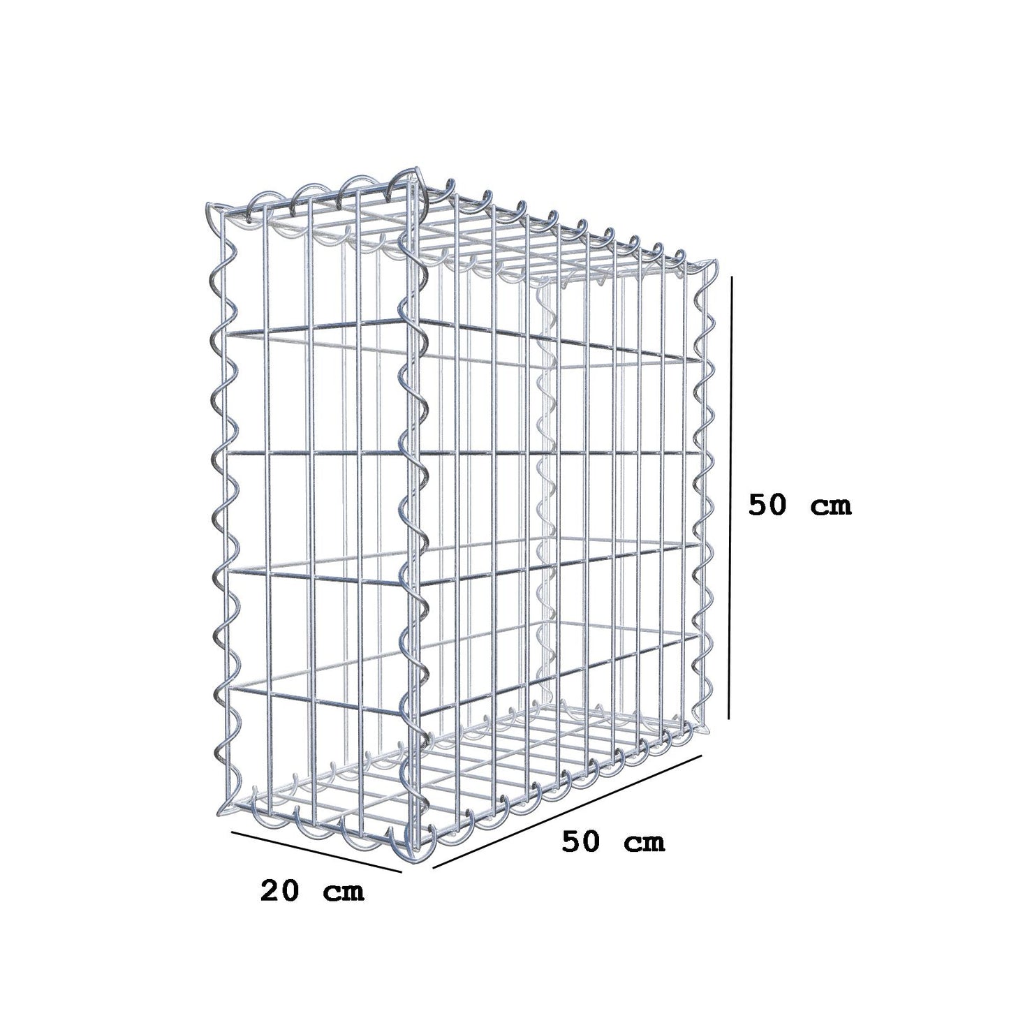Gabion 50 cm x 50 cm x 20 cm (L x H x D), mesh size 5 cm x 10 cm, spiral