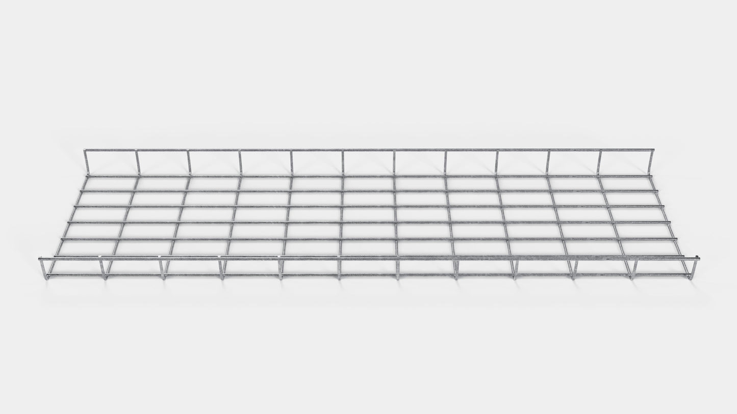 Altezza canalina 110 cm, profondità 5 cm, dimensione maglia 5 x 10 cm