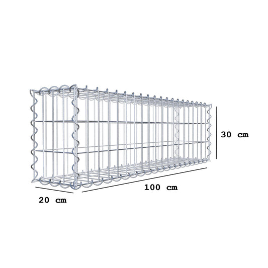 Gabion 100 cm x 30 cm x 20 cm (L x H x D), maskestørrelse 5 cm x 10 cm, spiral