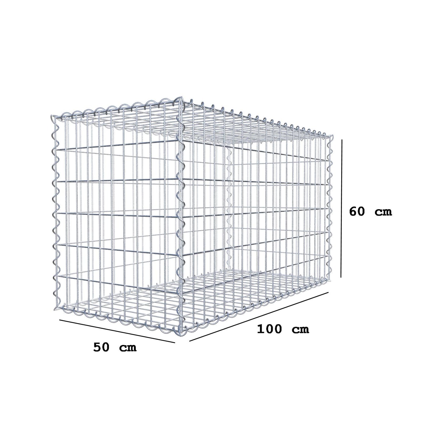 Gabion 100 cm x 60 cm x 50 cm (L x H x D), maskstorlek 5 cm x 10 cm, spiral