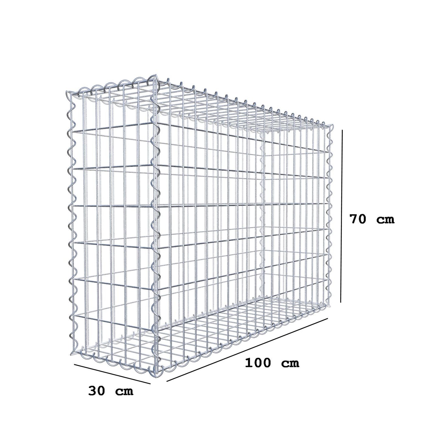 Gabion 100 cm x 70 cm x 30 cm (L x H x D), maskestørrelse 5 cm x 10 cm, spiral