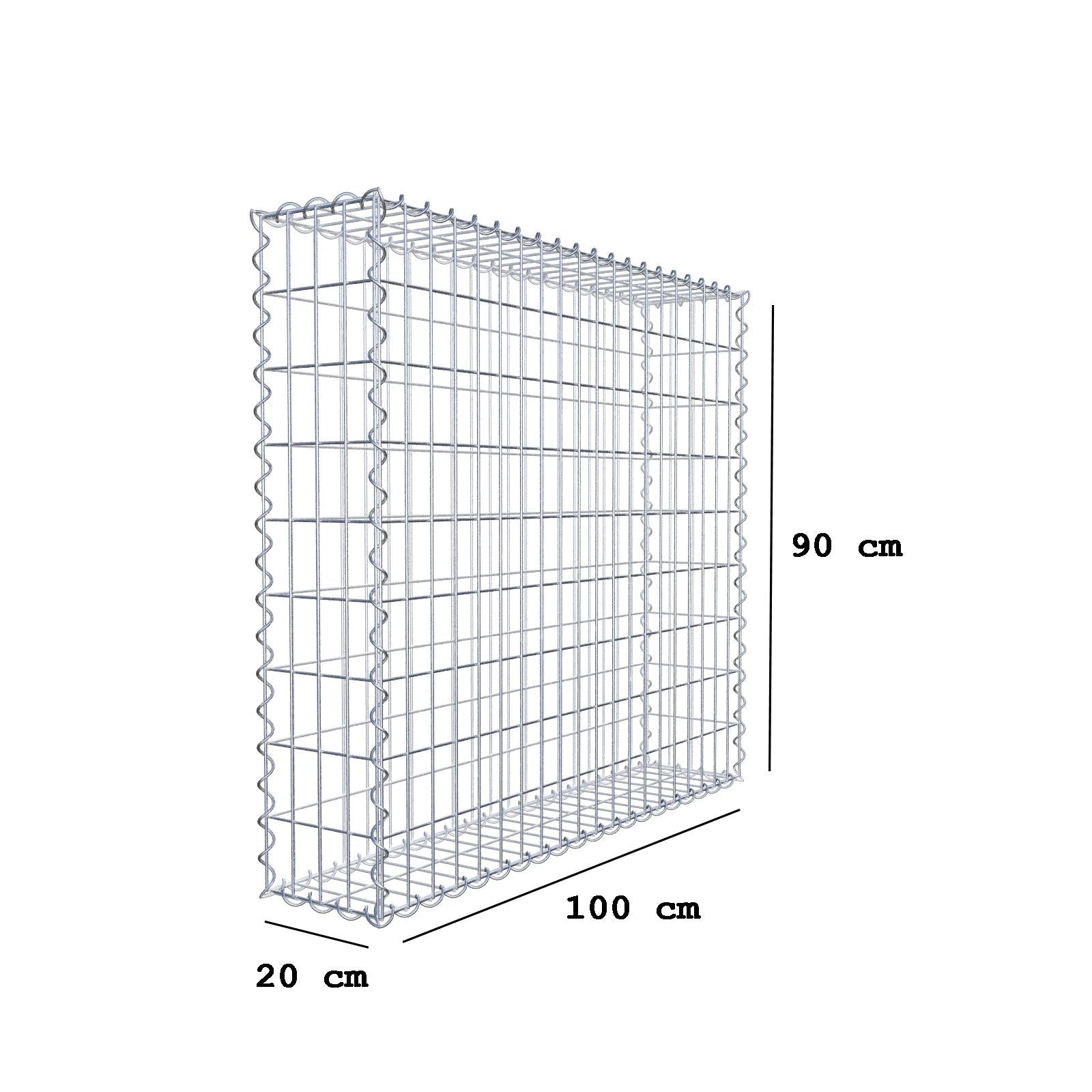 Gabion 100 cm x 90 cm x 20 cm (L x H x D), mesh size 5 cm x 10 cm, spiral
