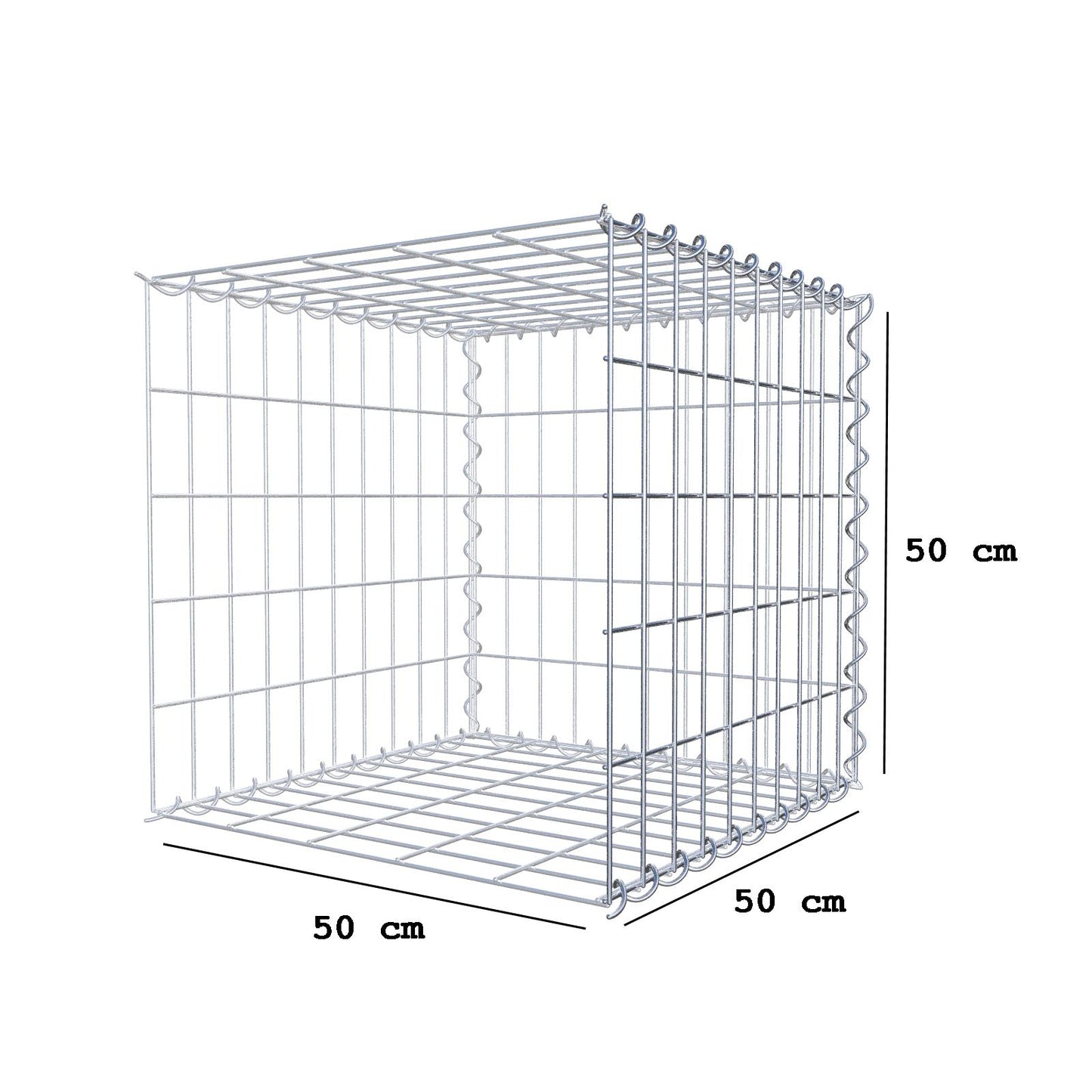Gabião tipo 2 50 cm x 50 cm x 50 cm (C x A x P), malhagem 5 cm x 10 cm, espiral