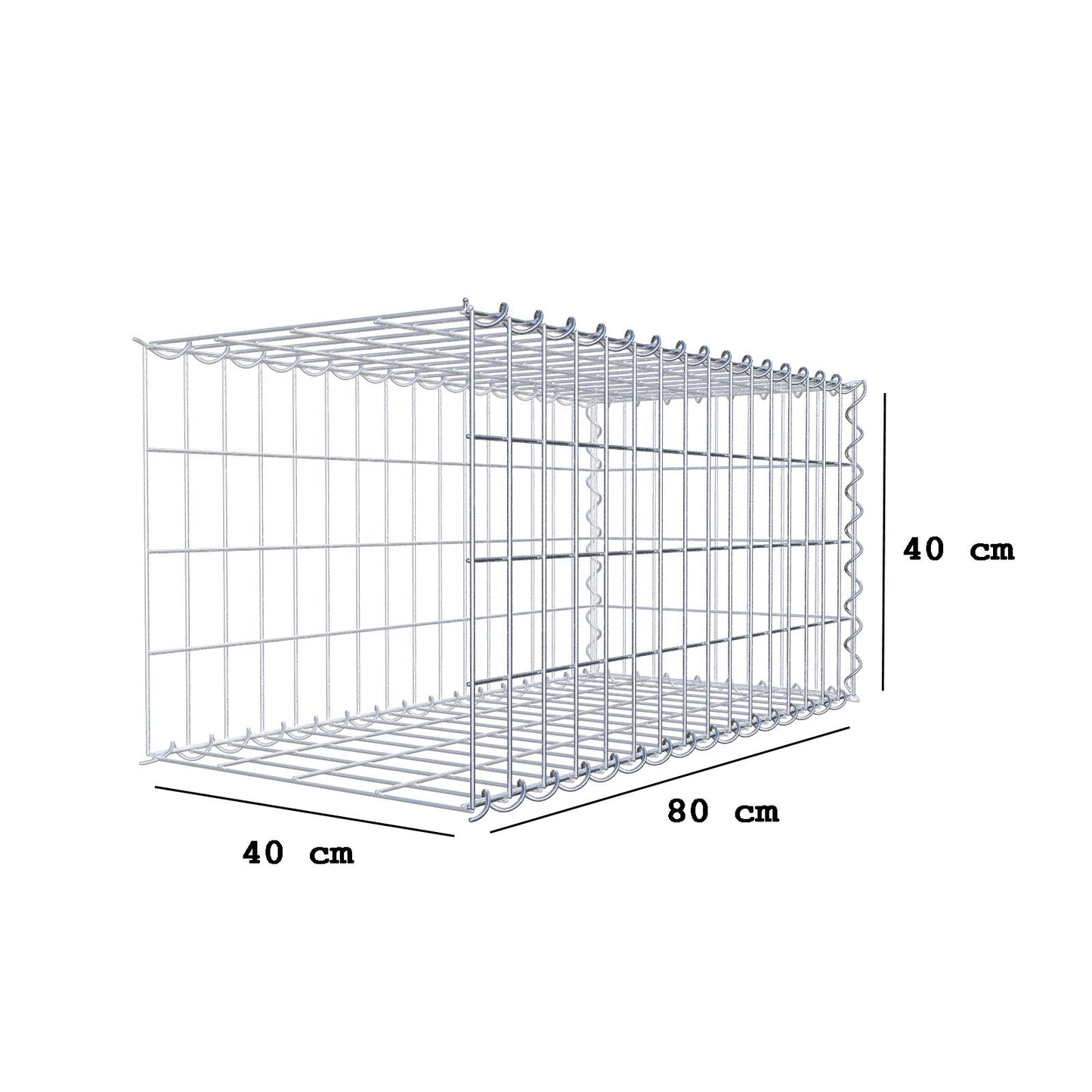 Monteret gabion type 2 80 cm x 40 cm x 40 cm (L x H x D), maskestørrelse 5 cm x 10 cm, spiral