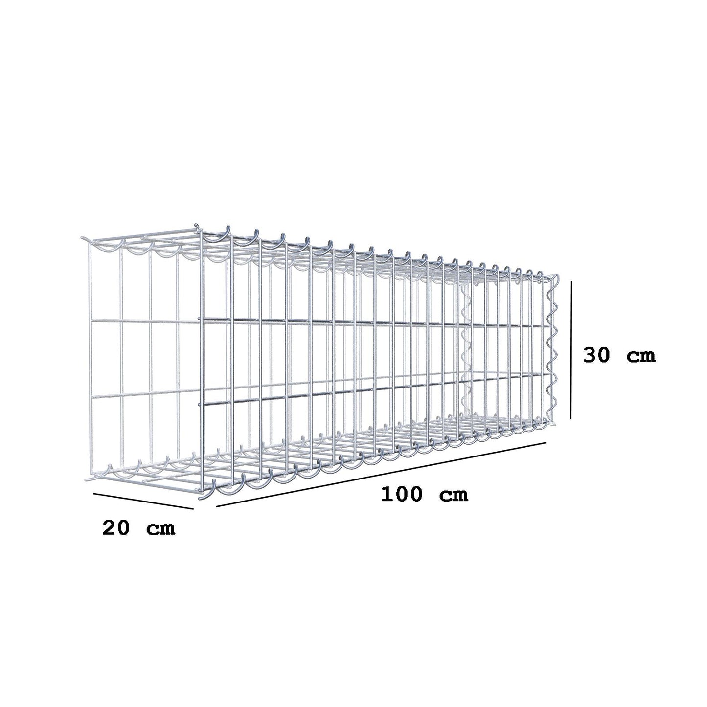 Gavión adulto tipo 2 100 cm x 30 cm x 20 cm (largo x alto x profundidad), tamaño de malla 5 cm x 10 cm, espiral