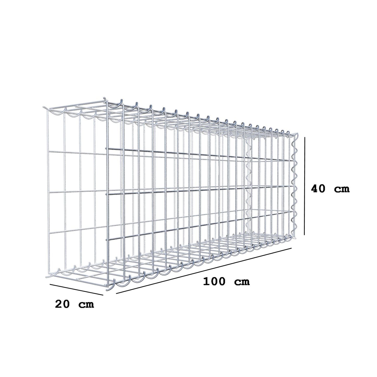 Aangegroeide schanskorf type 2 100 cm x 40 cm x 20 cm (L x H x D), maaswijdte 5 cm x 10 cm, spiraal
