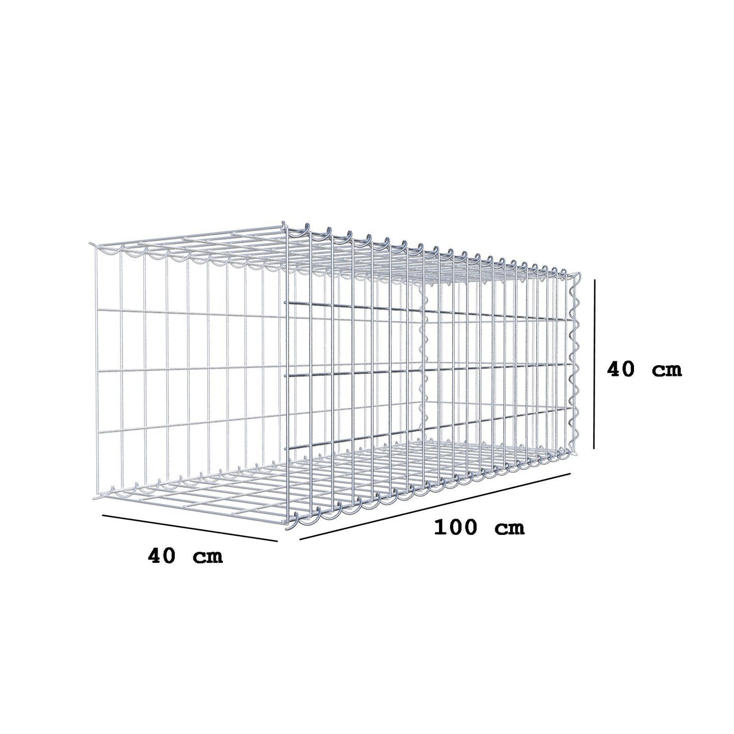 Extra gabion typ 2 100 cm x 40 cm x 40 cm (L x H x D), maskstorlek 5 cm x 10 cm, spiral
