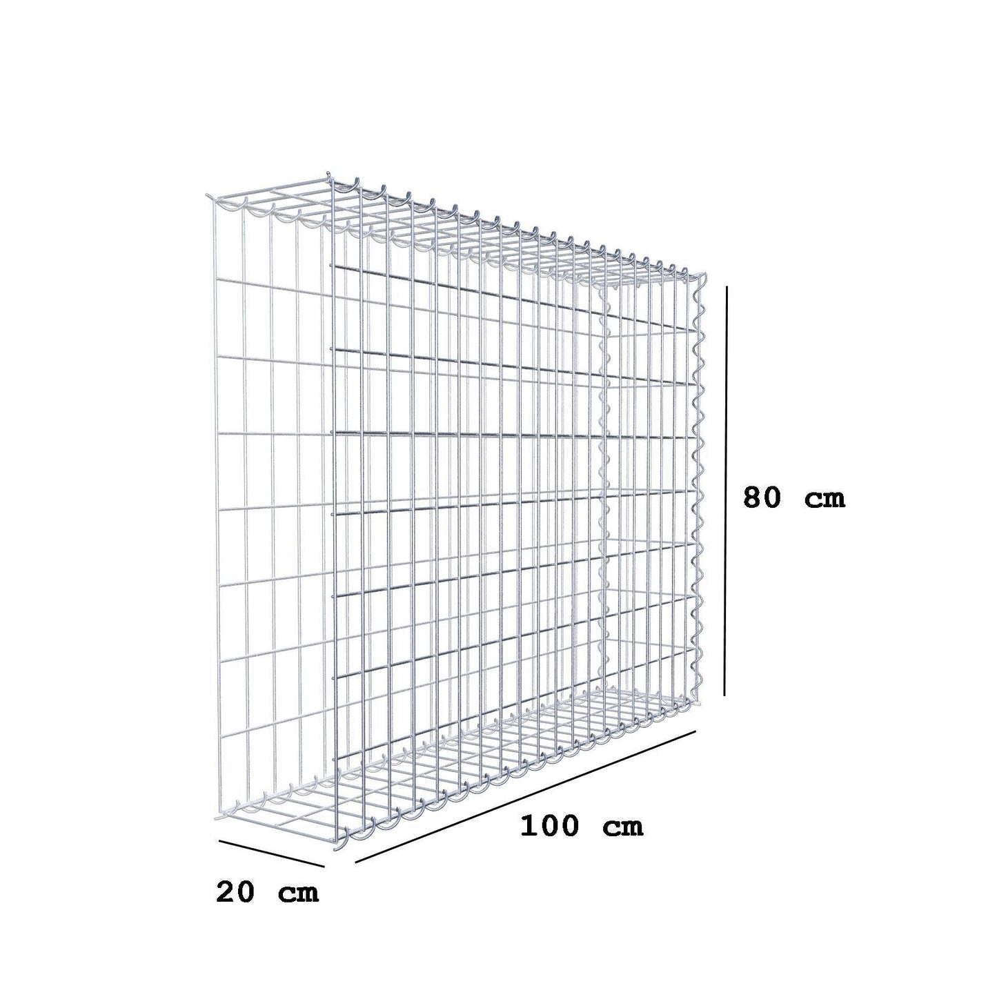 Grown-on gabion type 2 100 cm x 80 cm x 20 cm (L x H x D), mesh size 5 cm x 10 cm, spiral