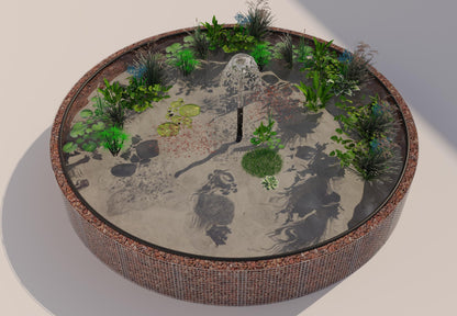 Gabionupphöjd damm, rund, ytterdiameter 292 cm, höjd 80 cm, maskstorlek 5 x 5 cm, väggtjocklek 15 cm