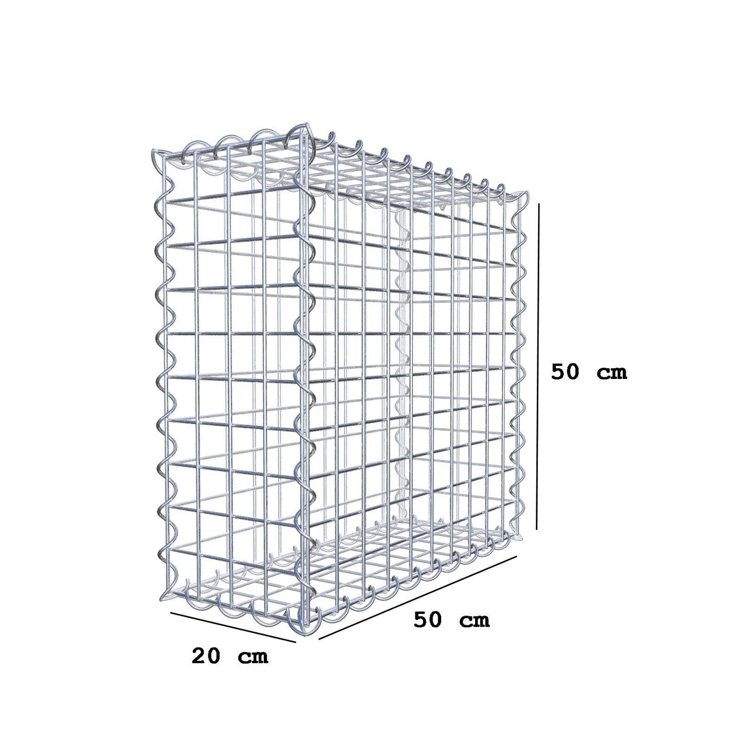 Schanskorf 50 cm x 50 cm x 20 cm (L x H x D), maaswijdte 5 cm x 5 cm, spiraalvormig