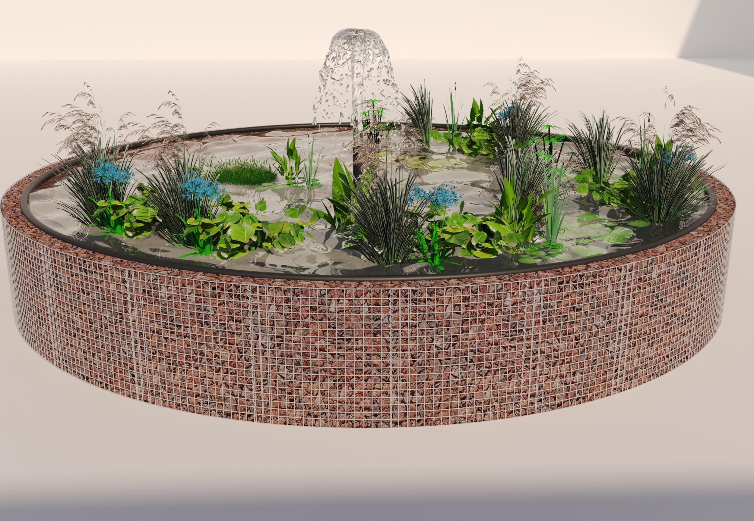 Gabion raised pond, round, outer diameter 292 cm, height 80 cm, mesh size 5 x 5 cm, wall thickness 15 cm