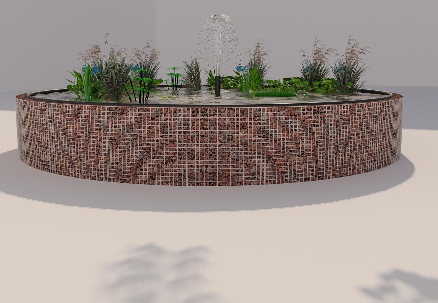 Gabionupphöjd damm, rund, ytterdiameter 292 cm, höjd 80 cm, maskstorlek 5 x 5 cm, väggtjocklek 15 cm