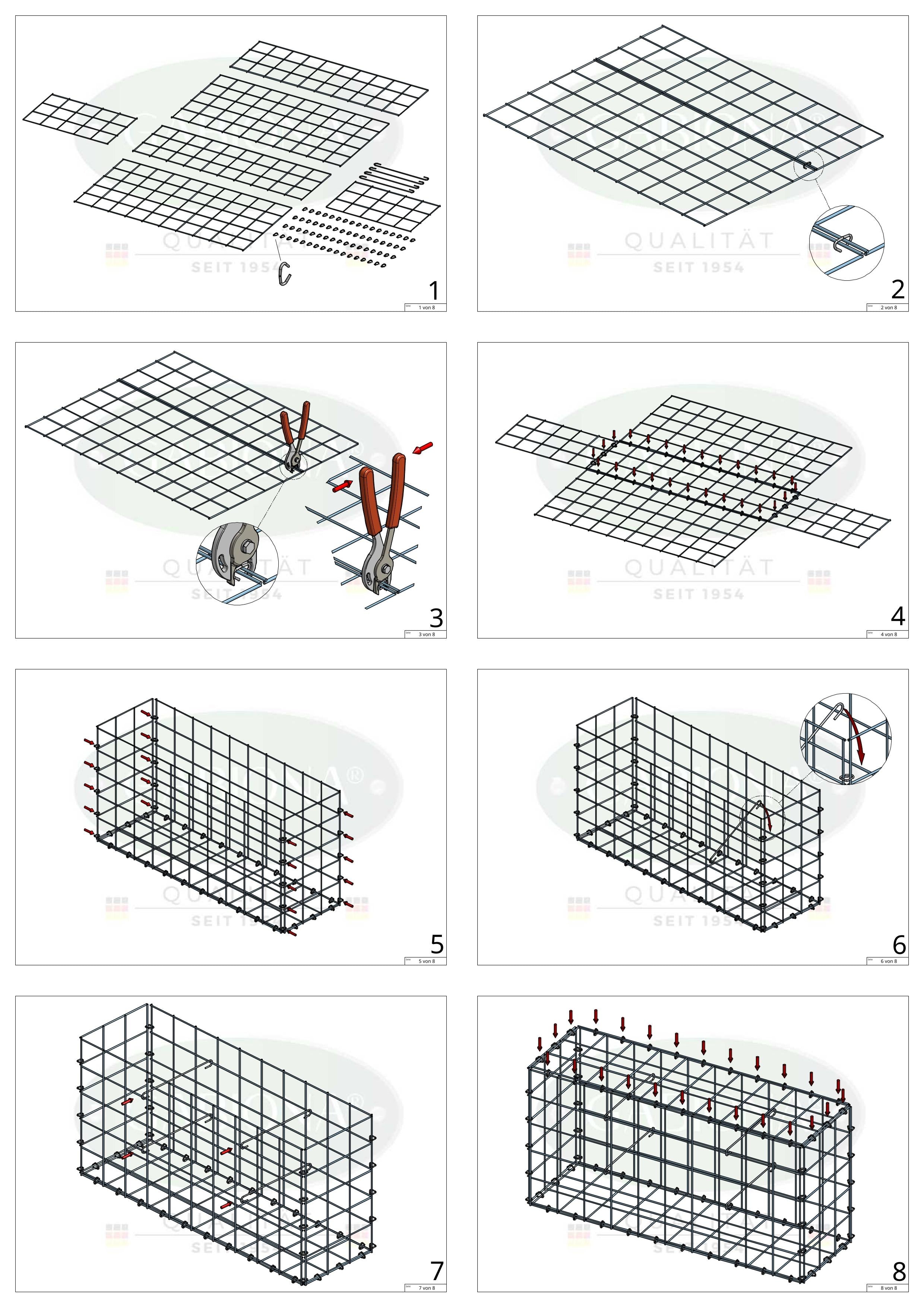 Gabione 200 cm x 100 cm x 20 cm (L x H x T), Maschenweite 10 cm x 10 cm, C-Ring