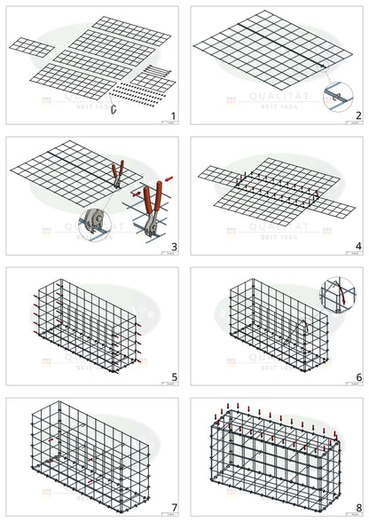 Gabion 100 cm x 90 cm x 40 cm (L x H x D), maskstorlek 10 cm x 10 cm, C-ring