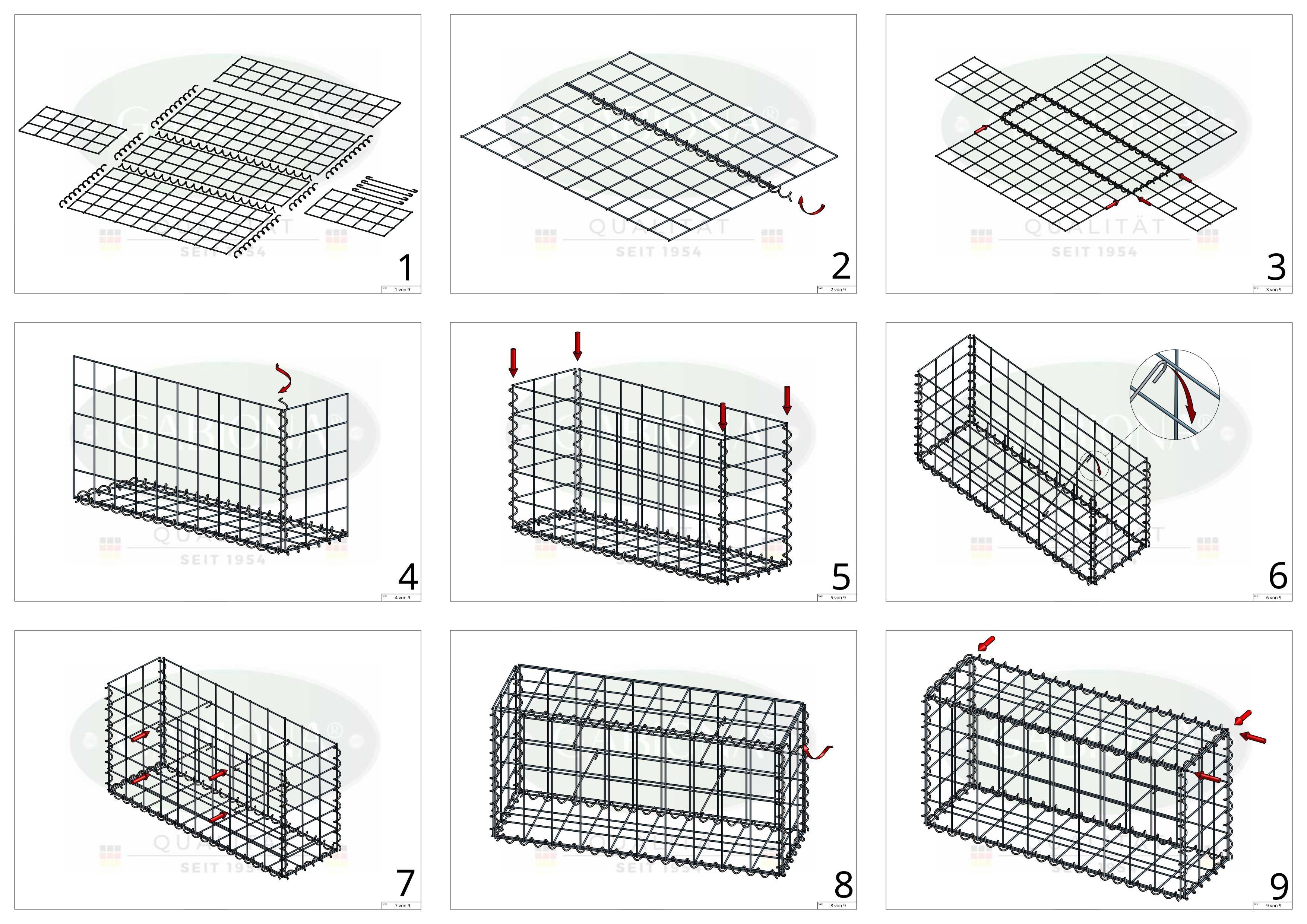 Gabion 100 cm x 90 cm x 40 cm (L x H x D), maskestørrelse 10 cm x 10 cm, spiral