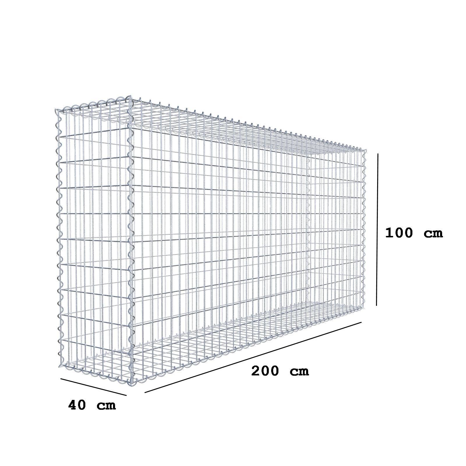 Gabion 200 cm x 100 cm x 40 cm (L x H x P), mailles 5 cm x 10 cm, spirale