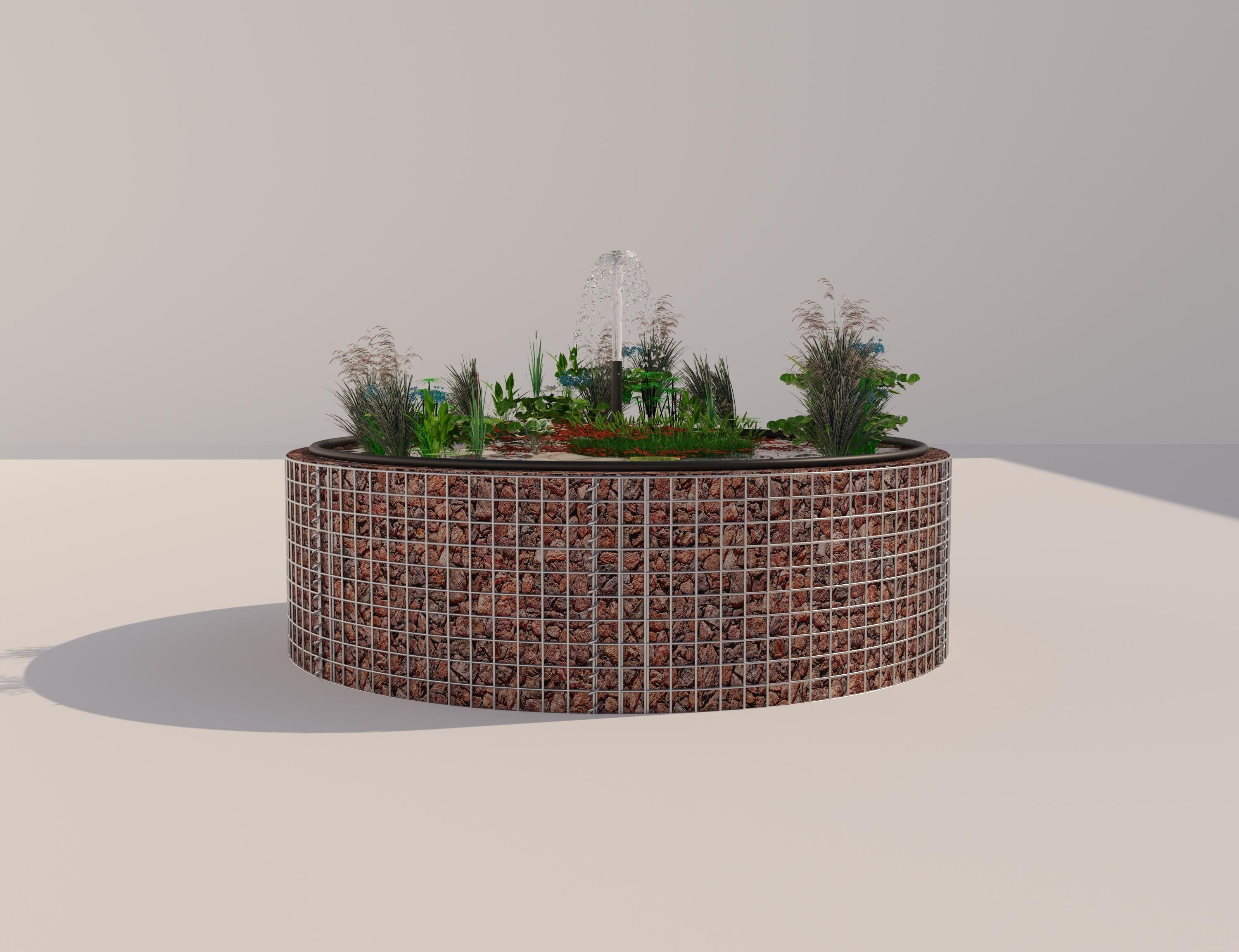 Tanque elevado de gabiões, redondo, diâmetro exterior 172 cm, altura 50 cm, dimensão da malha 5 x 5 cm, espessura da parede 15 cm